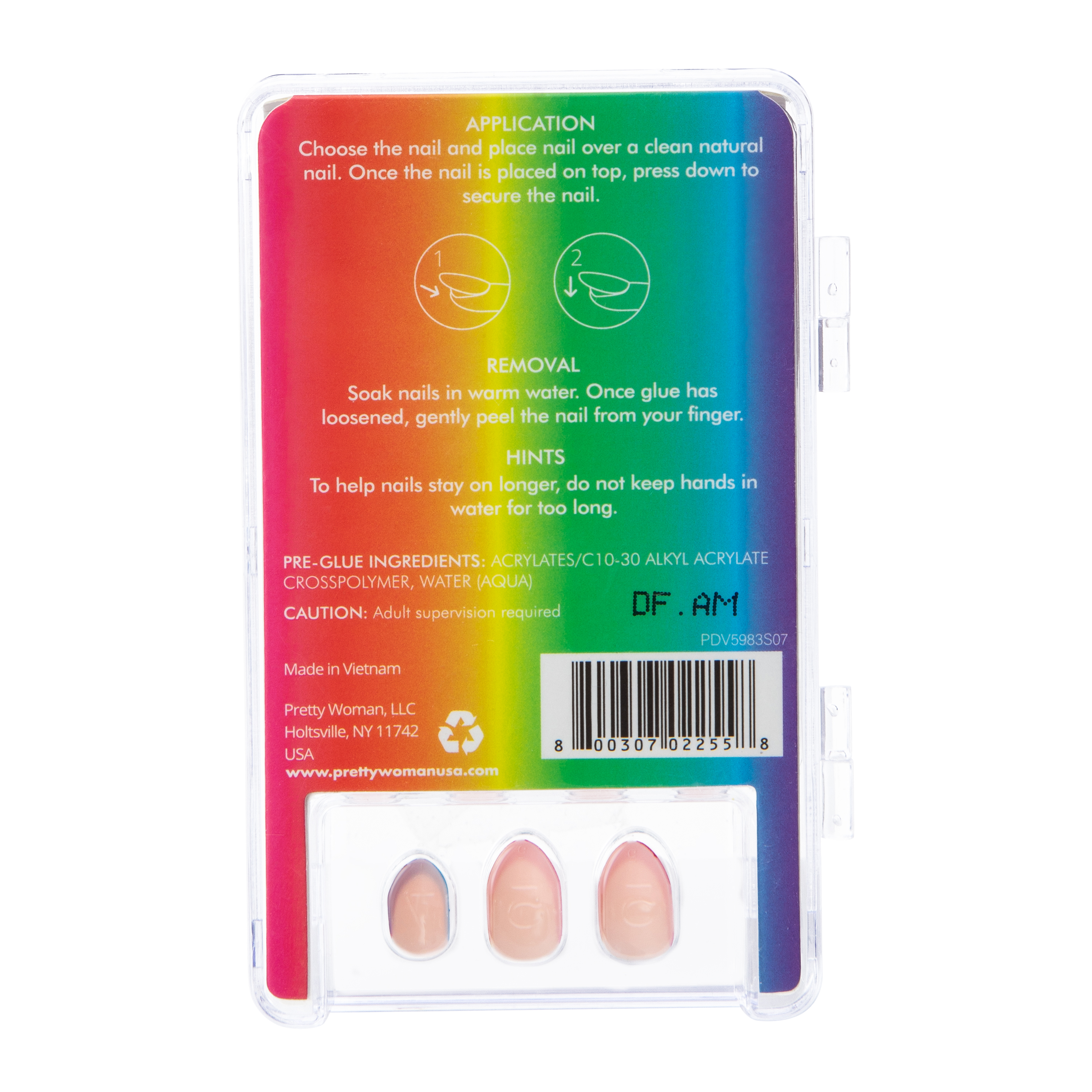 Pretty Woman Kid's Press On Faux Nails 24-Count - Rainbow Tips