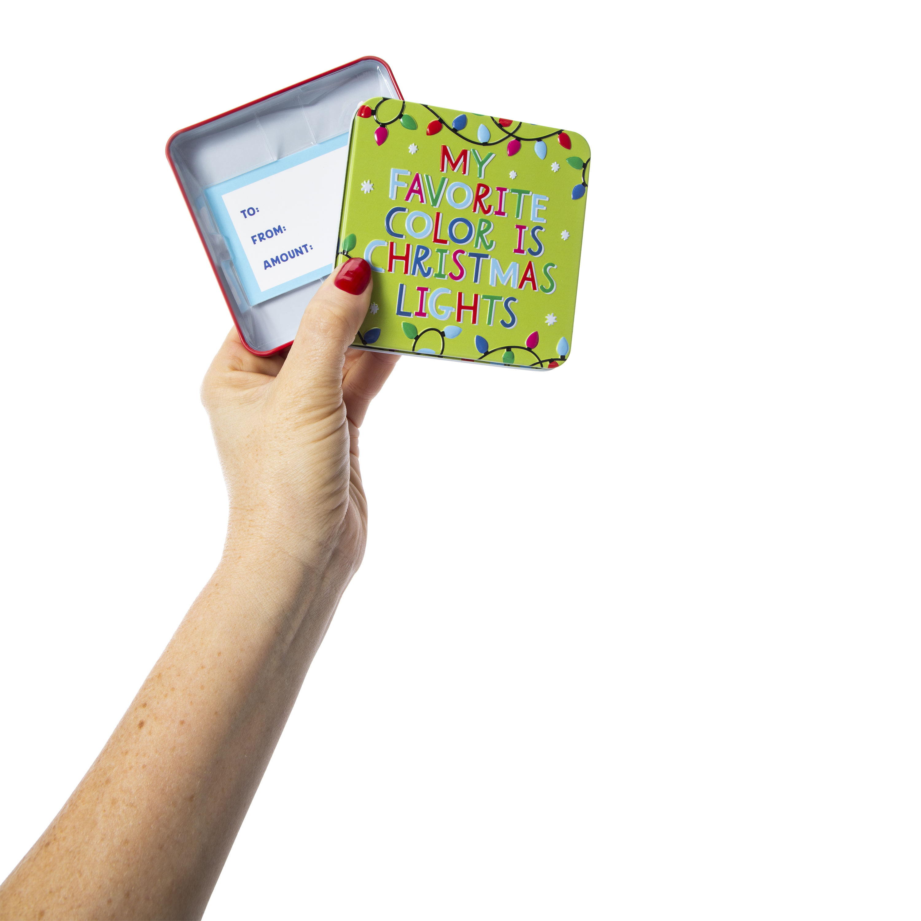 holiday tin gift card holder 4in x