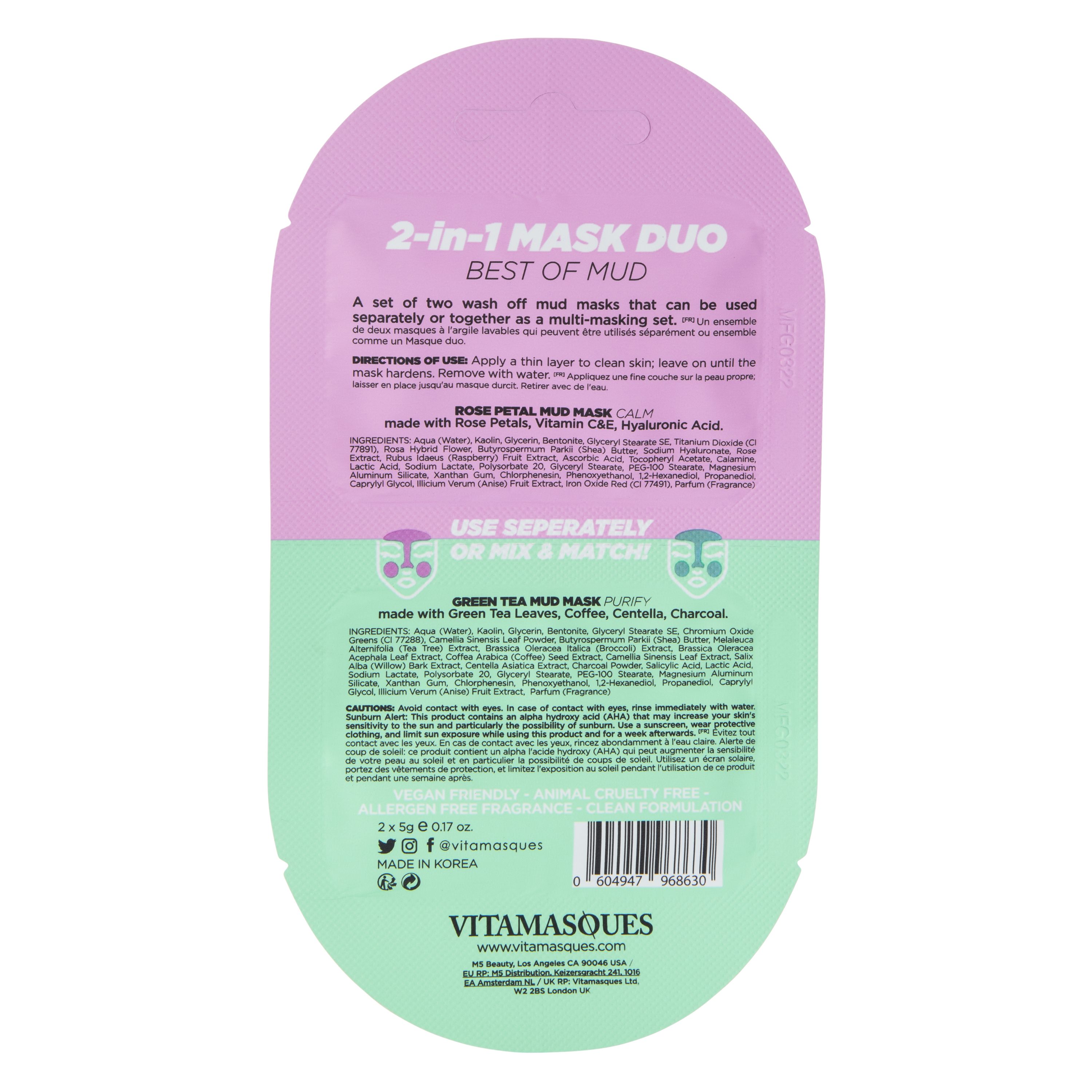 Vitamasques 2-in-1 Rose Petal Mud & Green Tea Mud Mask Duo