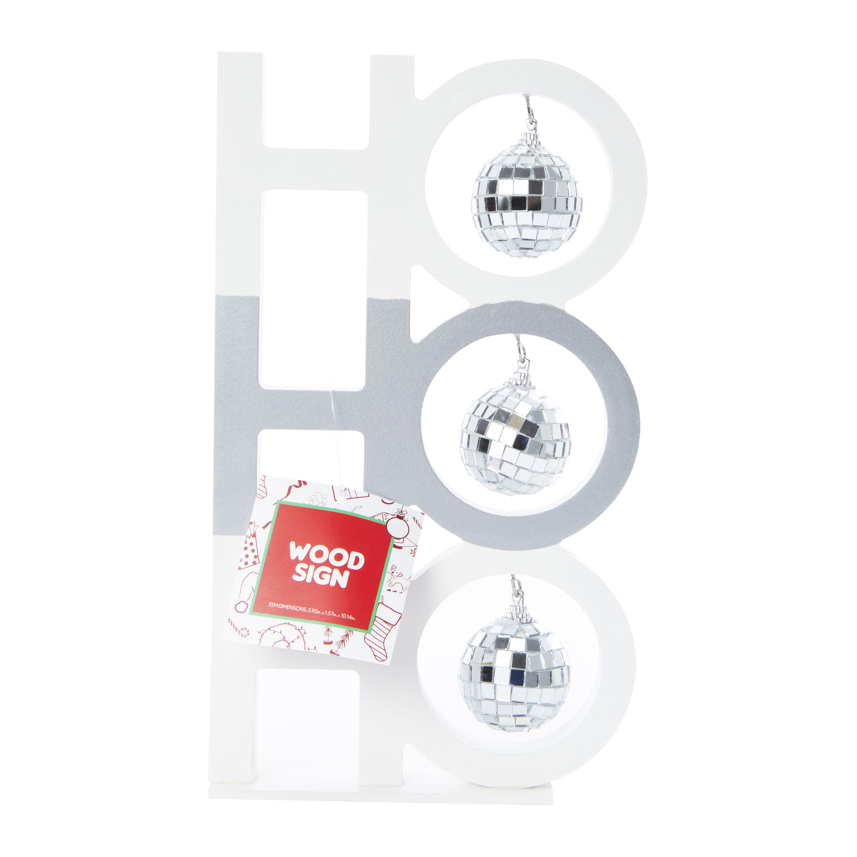 'Ho Ho Ho' Disco Ball Wood Tabletop Sign 10.14in
