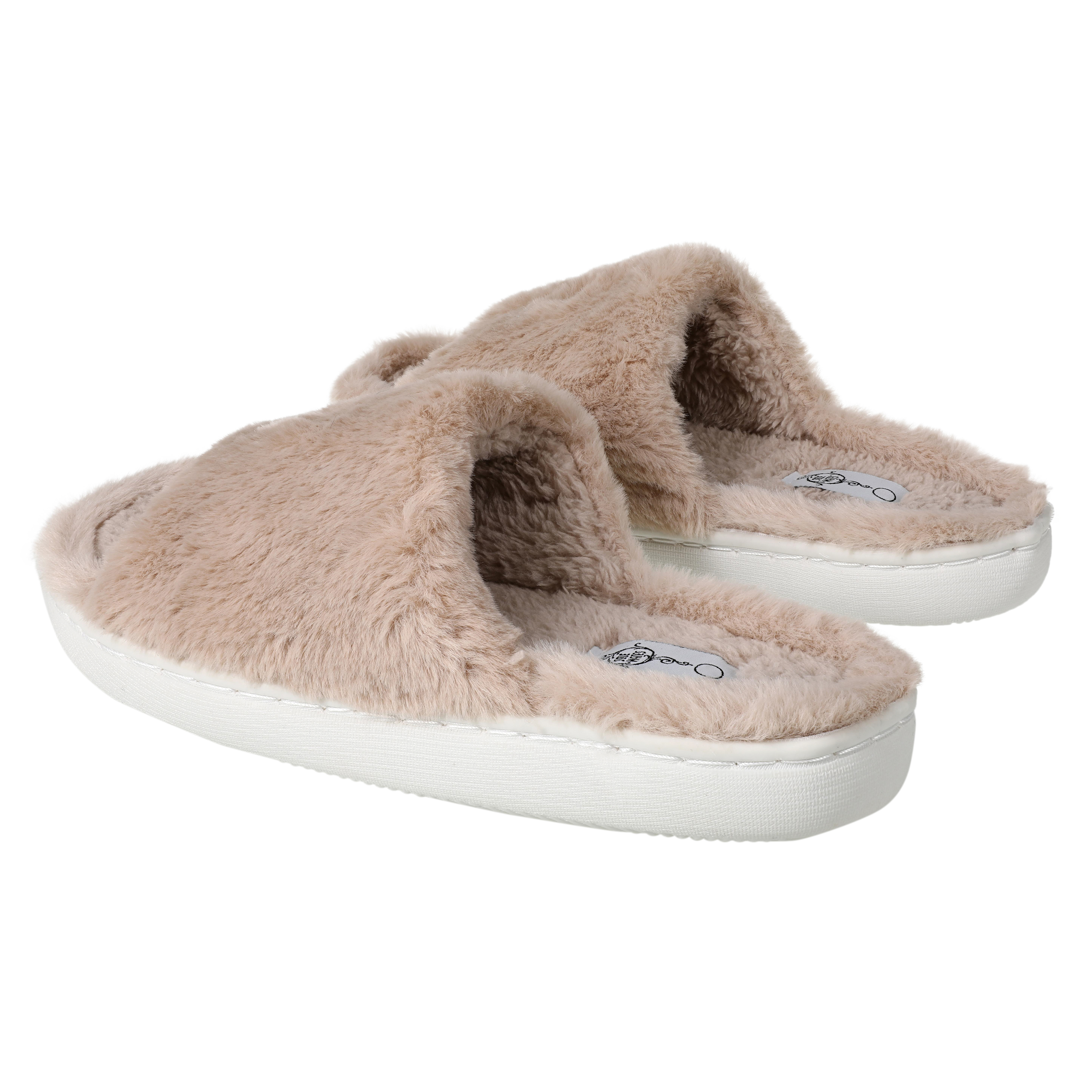 Ladies Faux Fur Fuzzy Slide Sippers