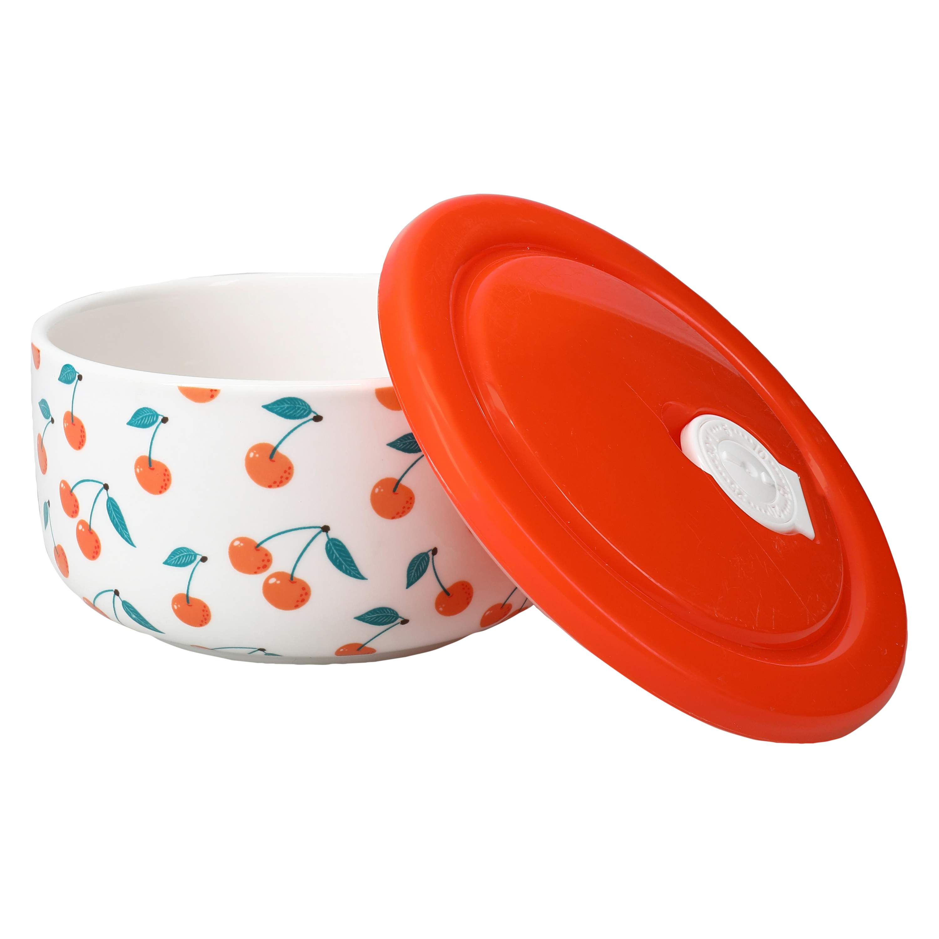 Cherry Ceramic Bowl With Vented Lid