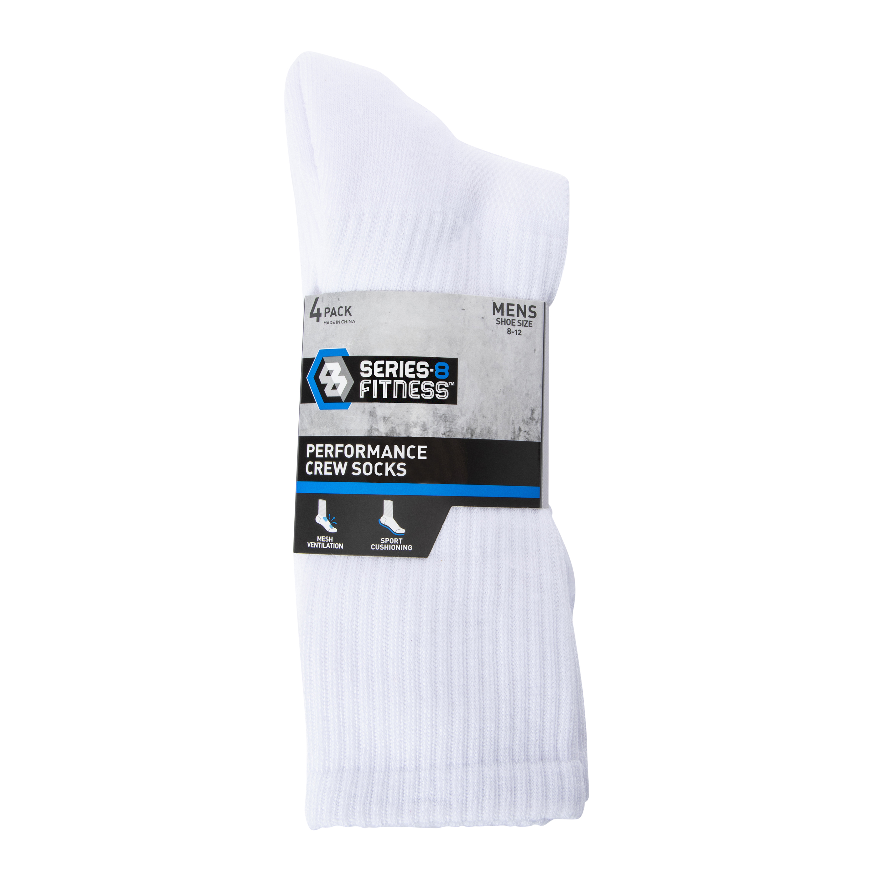 Series-8 Fitness™ Mens White Performance Crew Socks 4-Pack