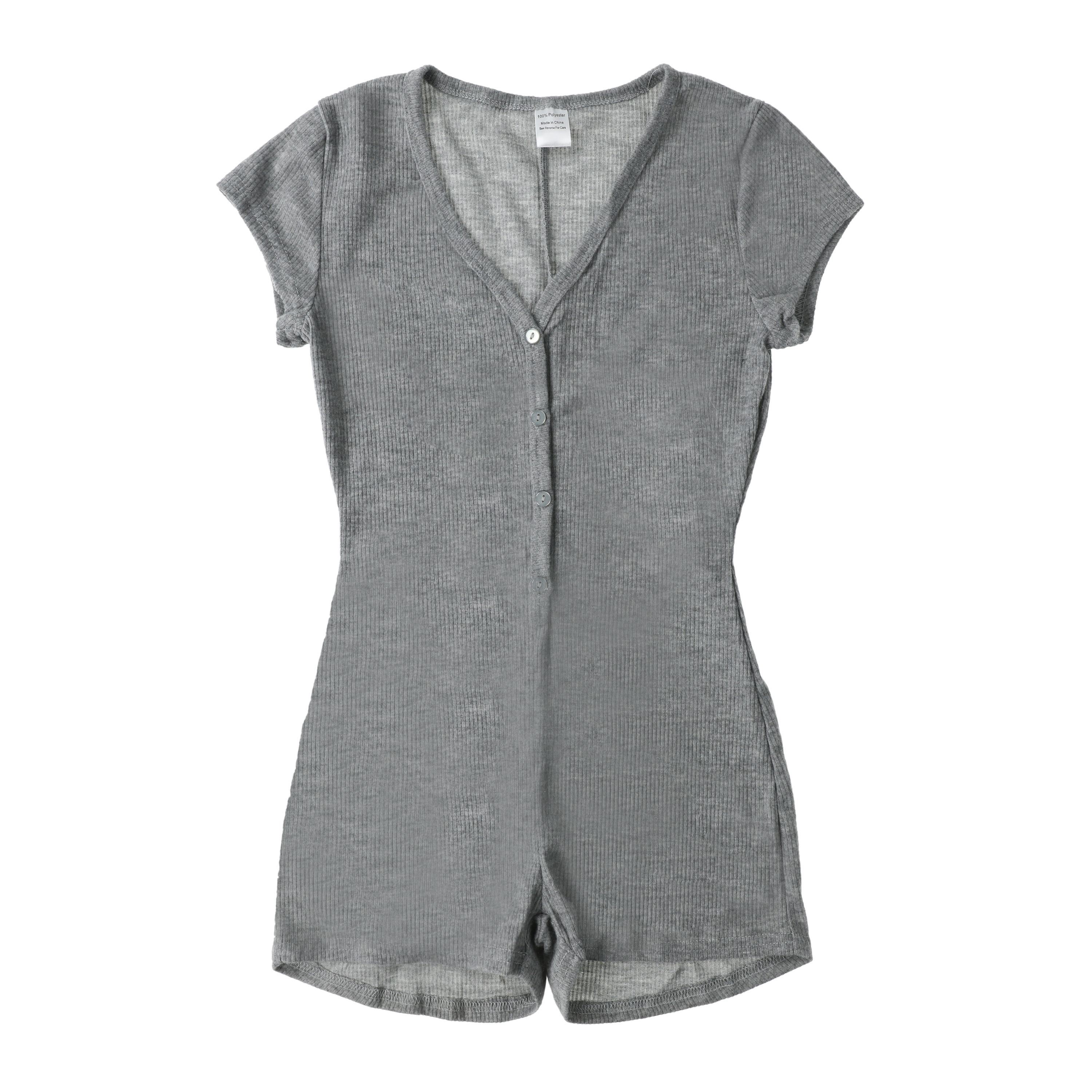 Ribbed V-Neck Lounge Romper