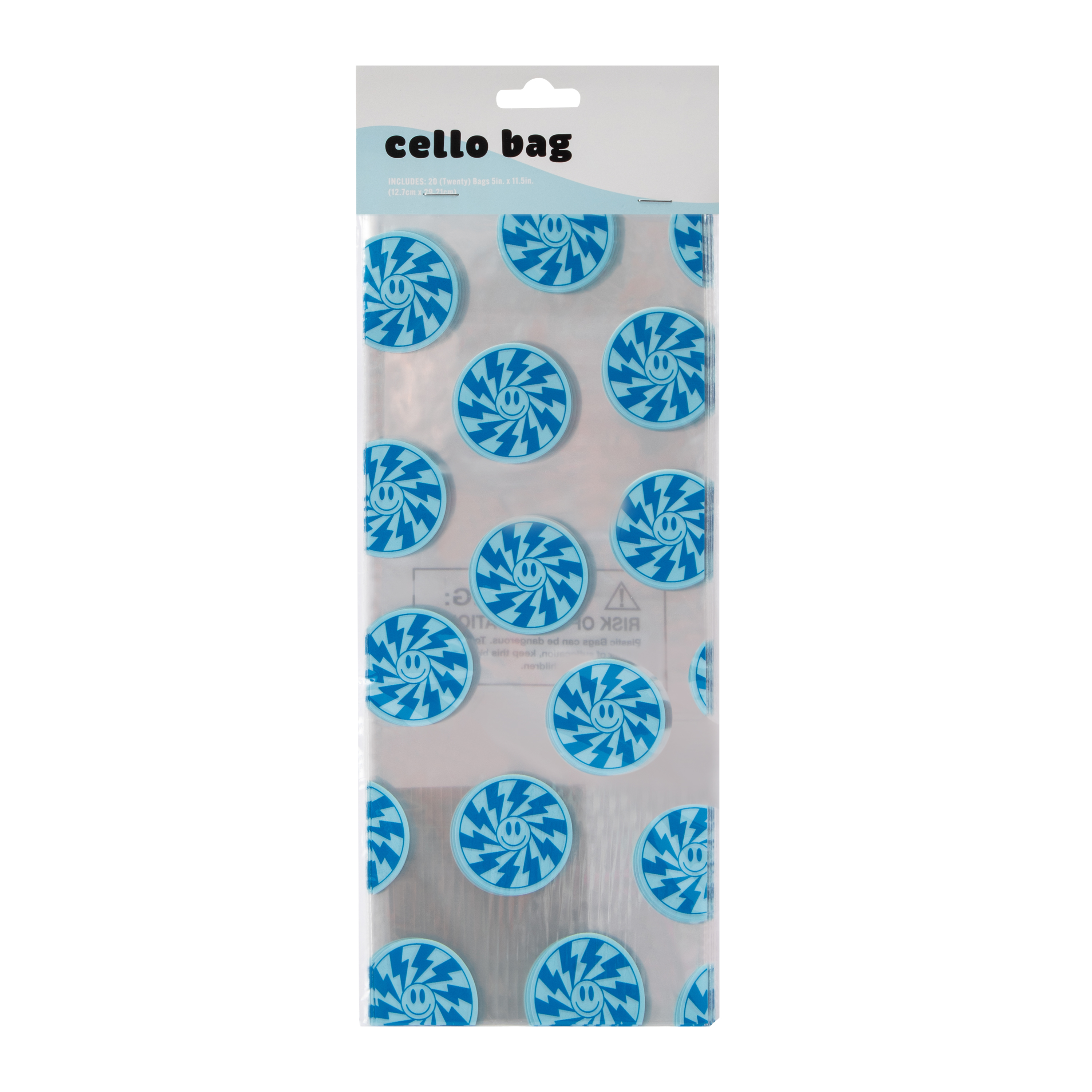 Blue Happy Face Party Favor Cello Bags 20-Count