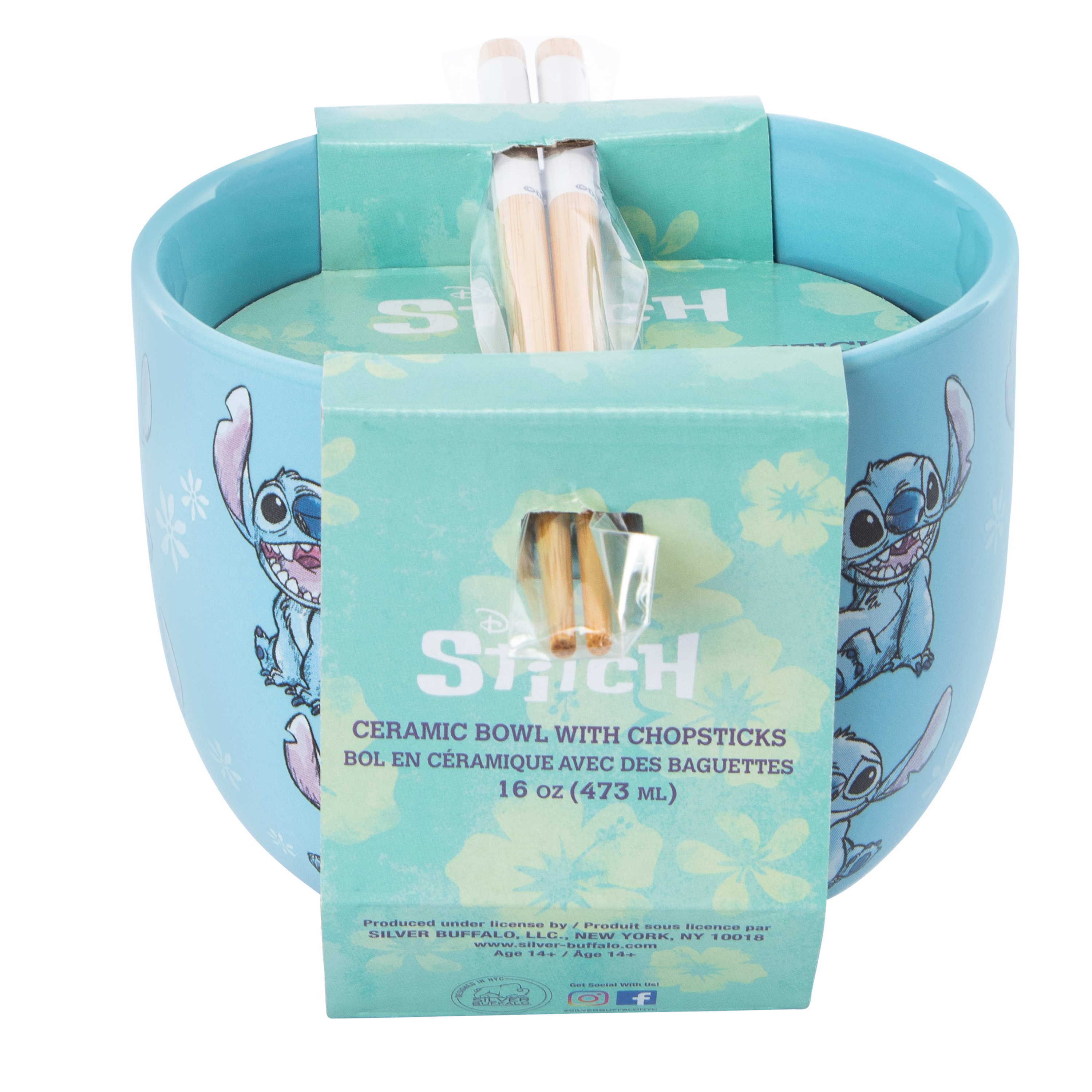 Disney Stitch Ceramic Bowl With Chopsticks 16oz