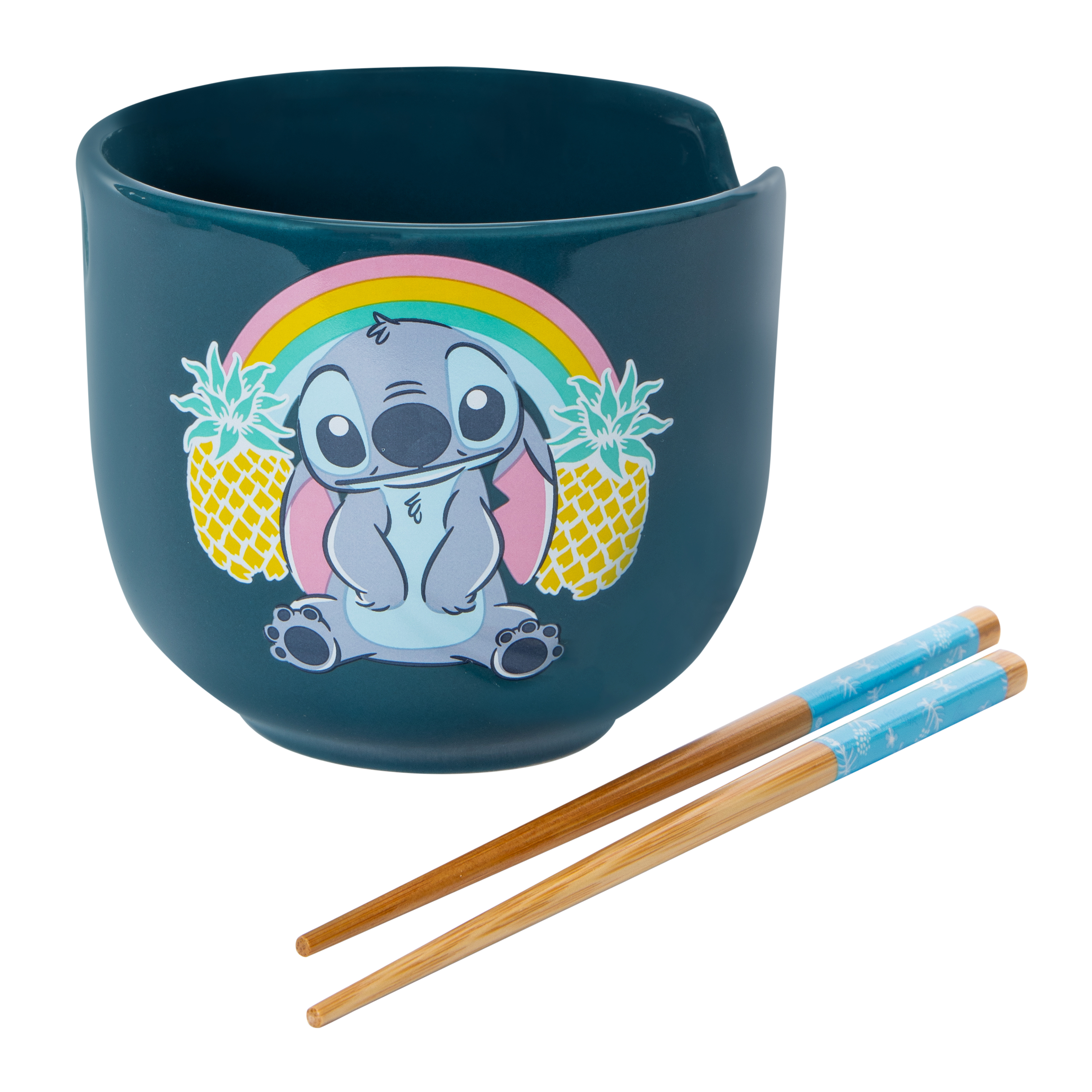 Disney Stitch Pineapple Ceramic Bowl With Chopsticks 16oz
