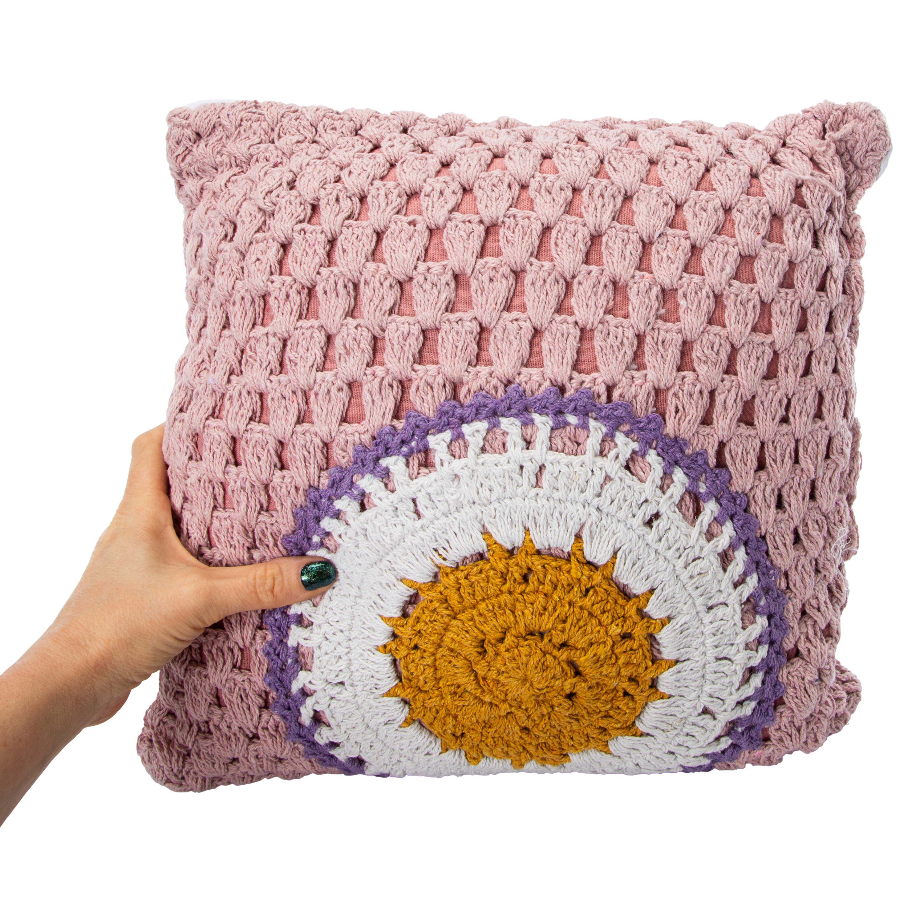 Square Crochet Throw Pillow 15in x