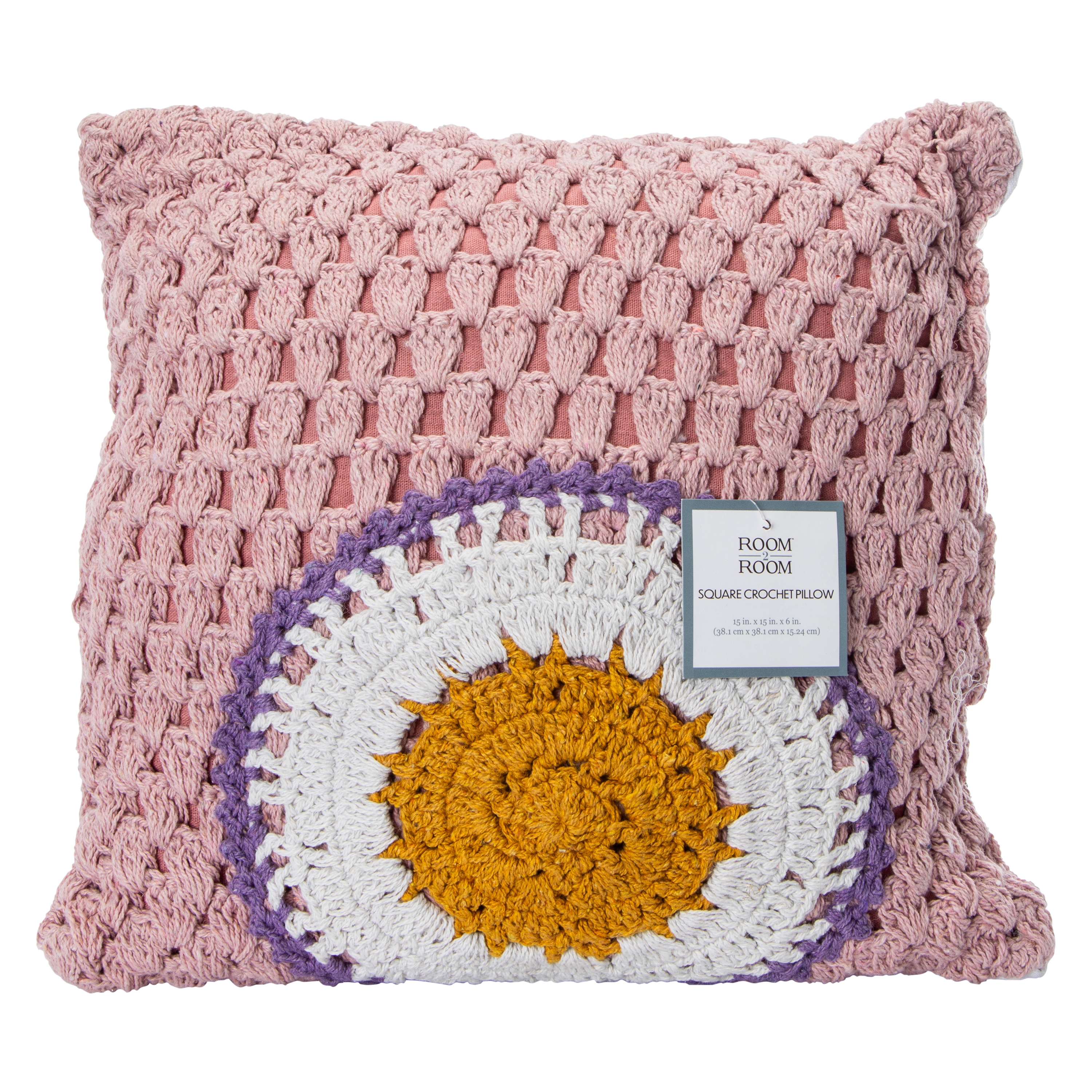 Square Crochet Throw Pillow 15in x