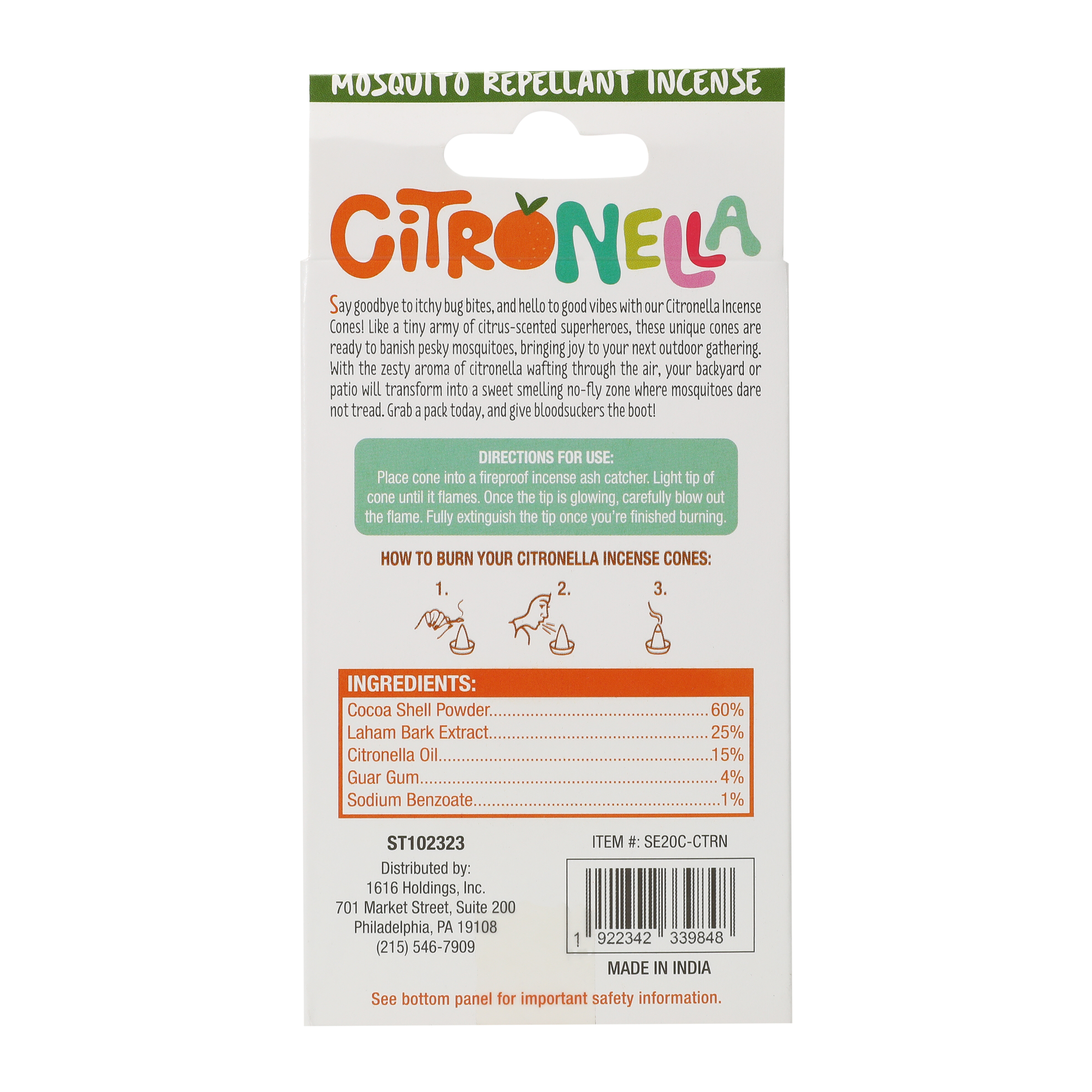 Mosquito Repellent Citronella Incense Cones 20-Count