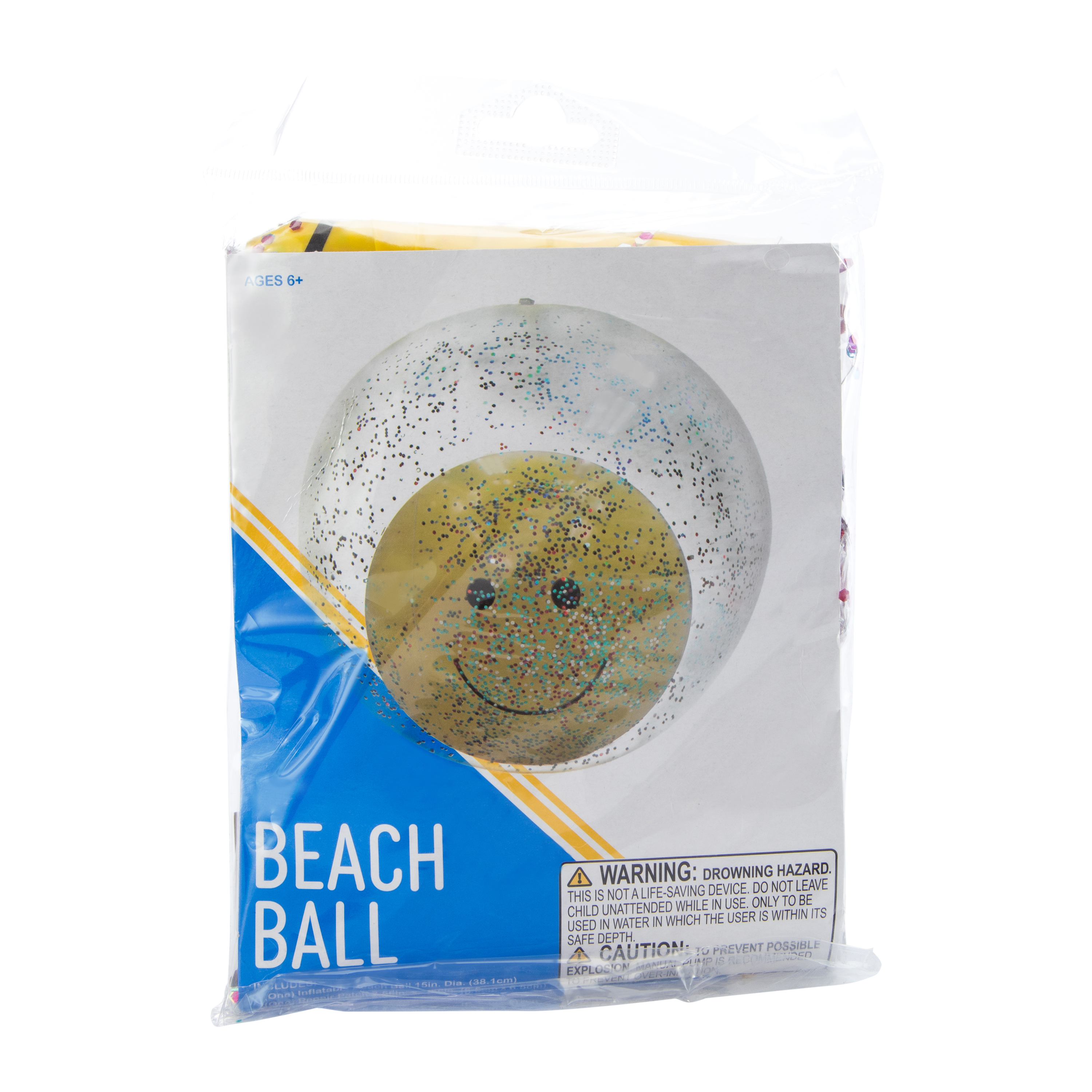 Happy Face Glitter Beach Ball 15in