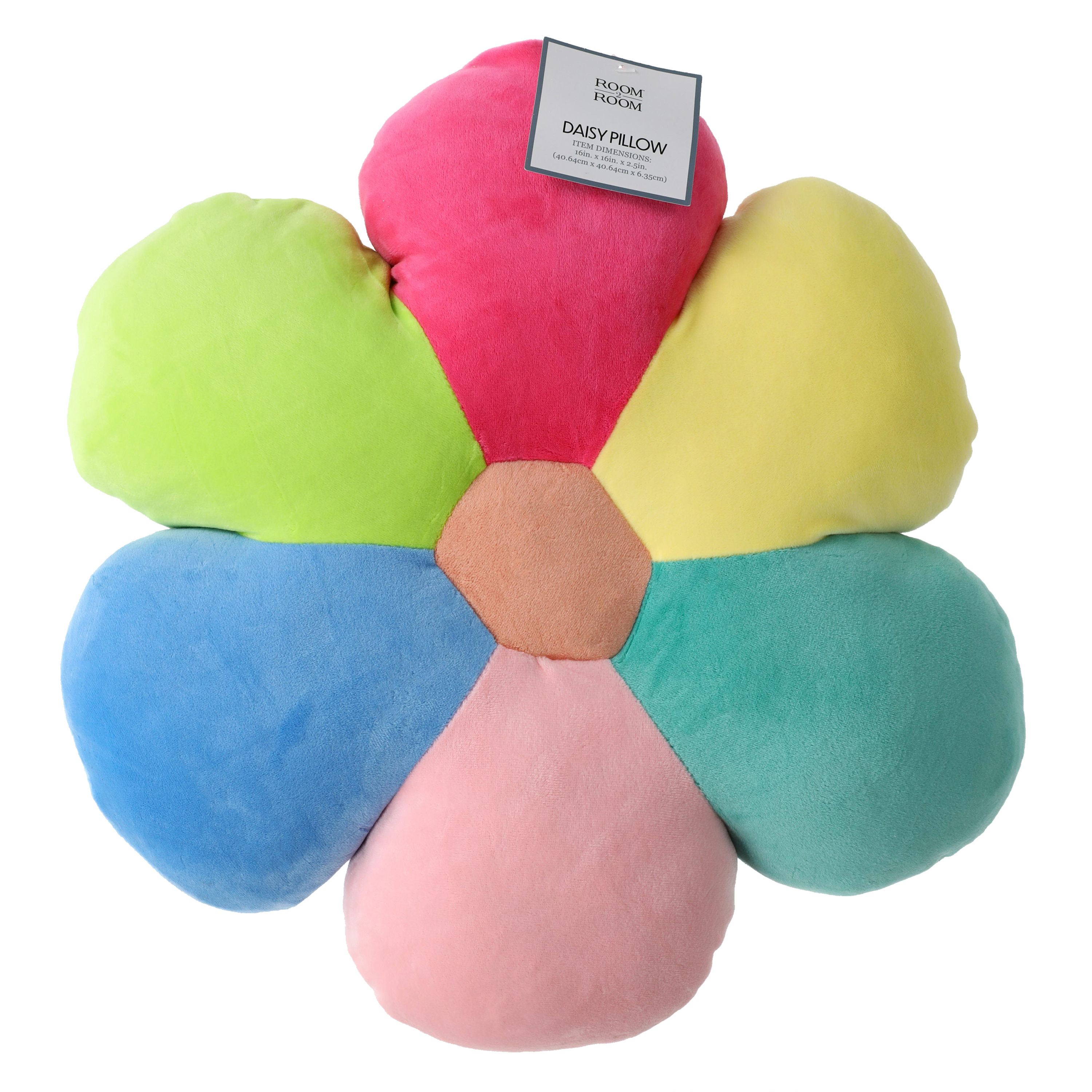 Rainbow Daisy Flower Throw Pillow 16in x 16in