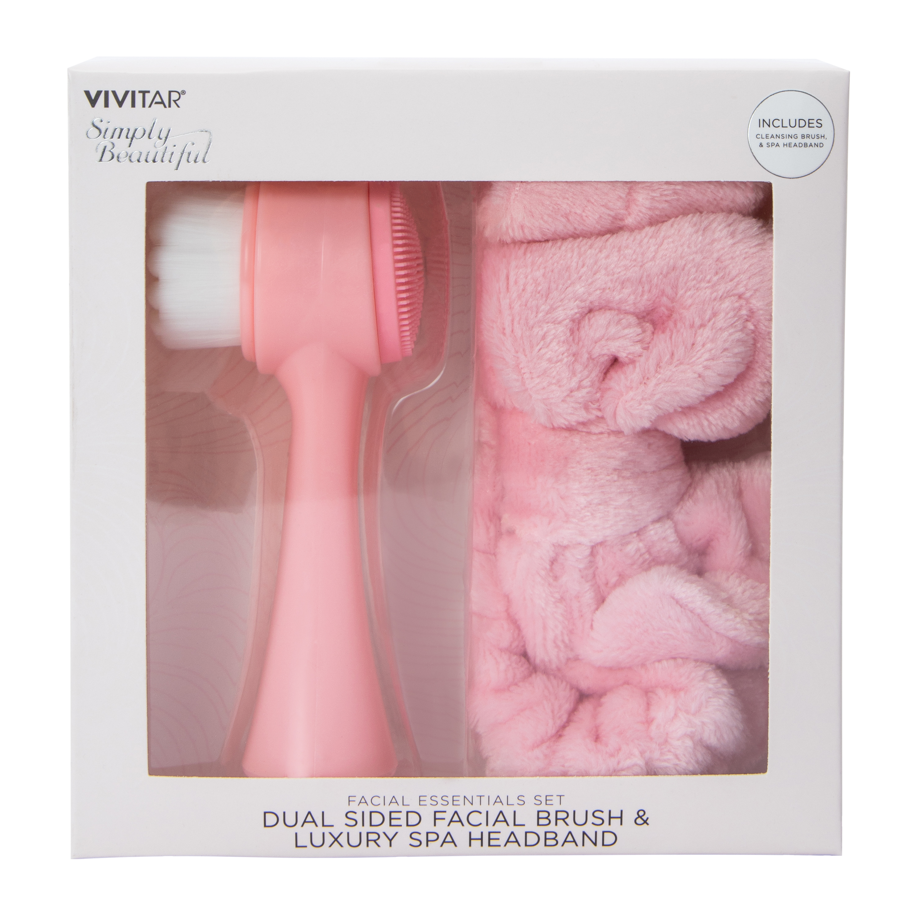 Vivitar® Dual-Sided Facial Brush & Luxury Spa Headband 2-Pack