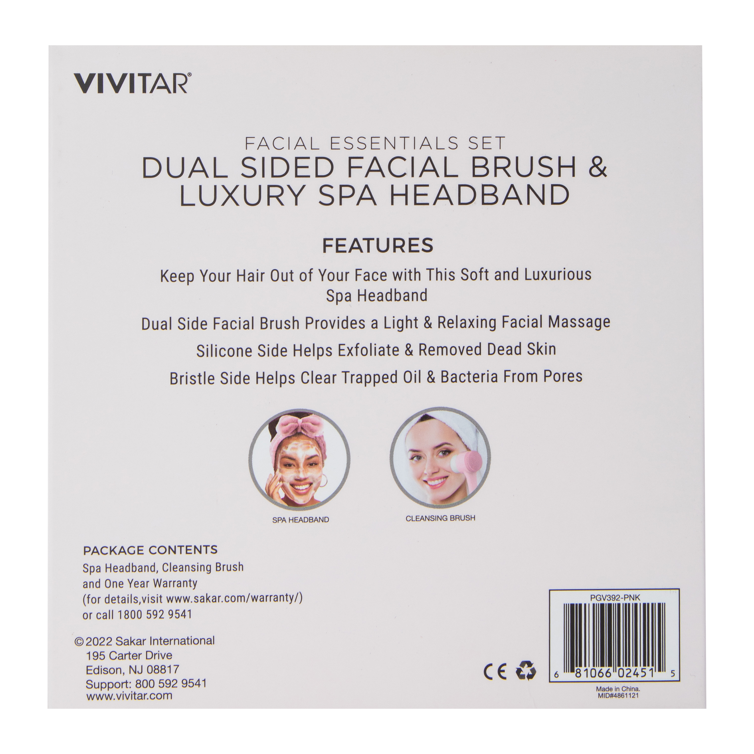 Vivitar® Dual-Sided Facial Brush & Luxury Spa Headband 2-Pack