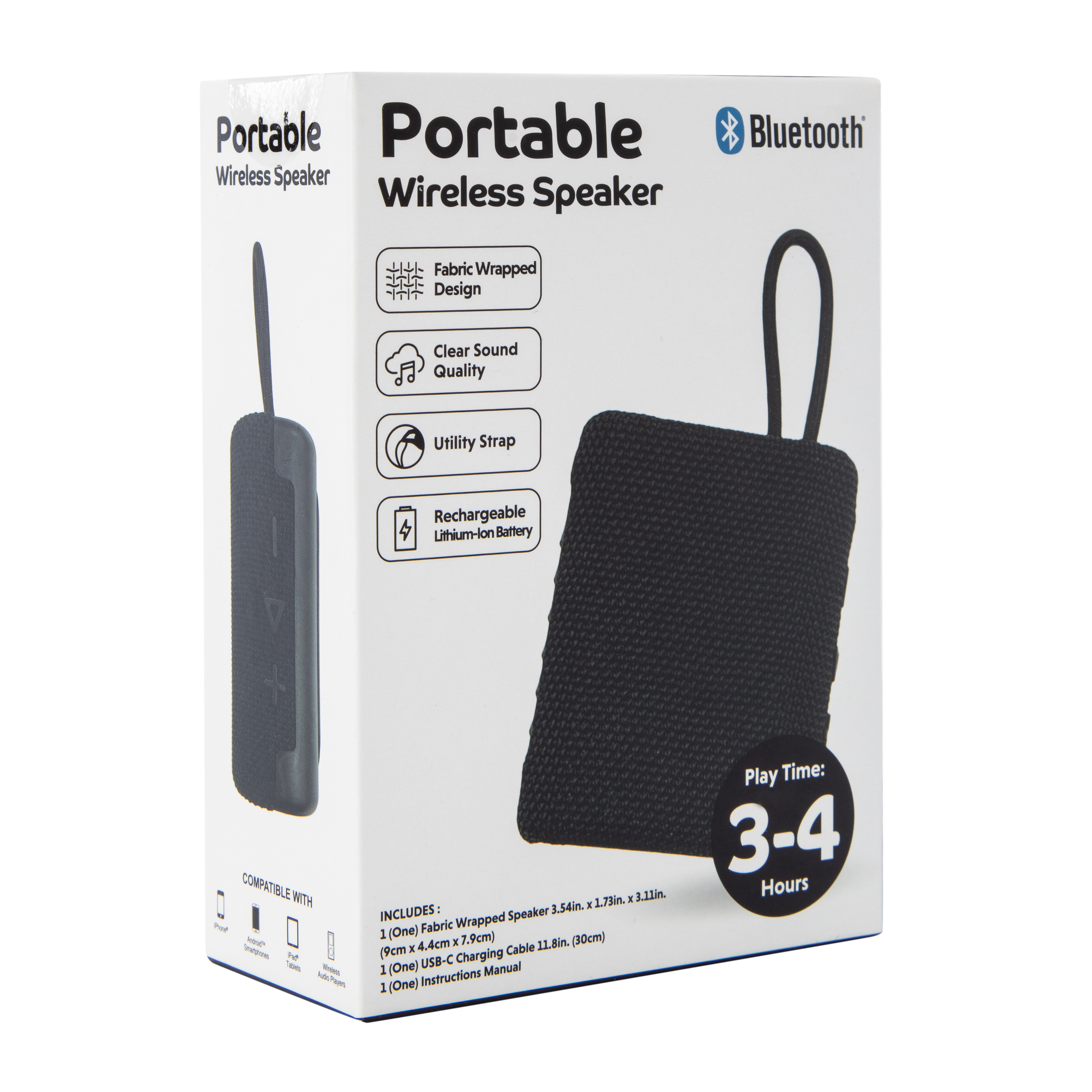 Fabric Wrapped Portable Wireless Speaker 3.54in x 3.11in