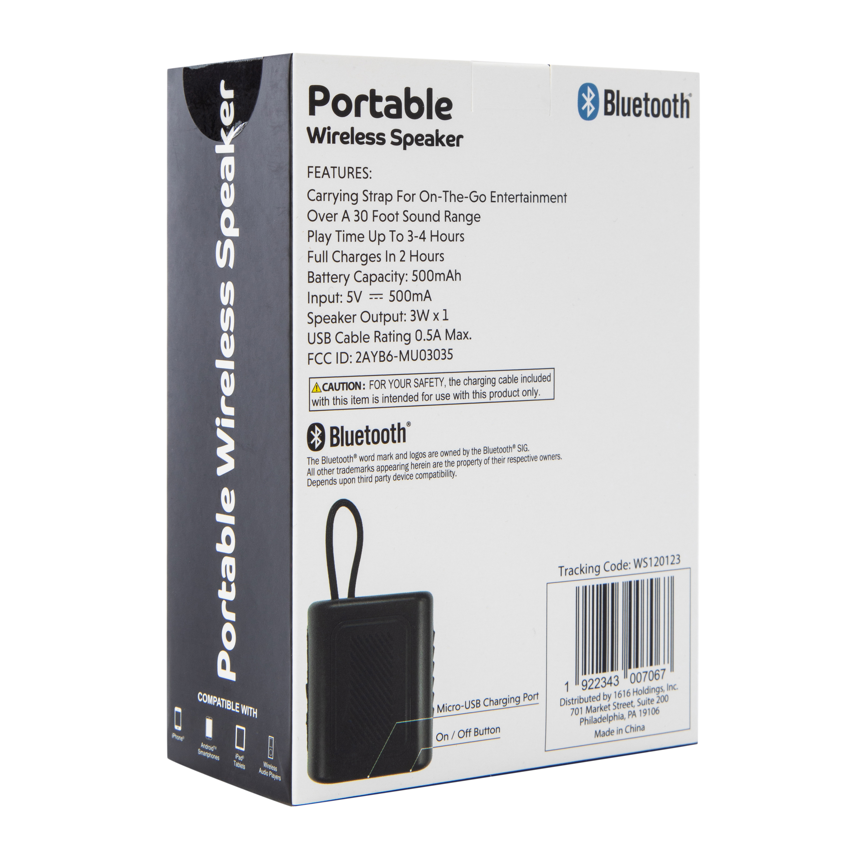 Fabric Wrapped Portable Wireless Speaker 3.54in x 3.11in