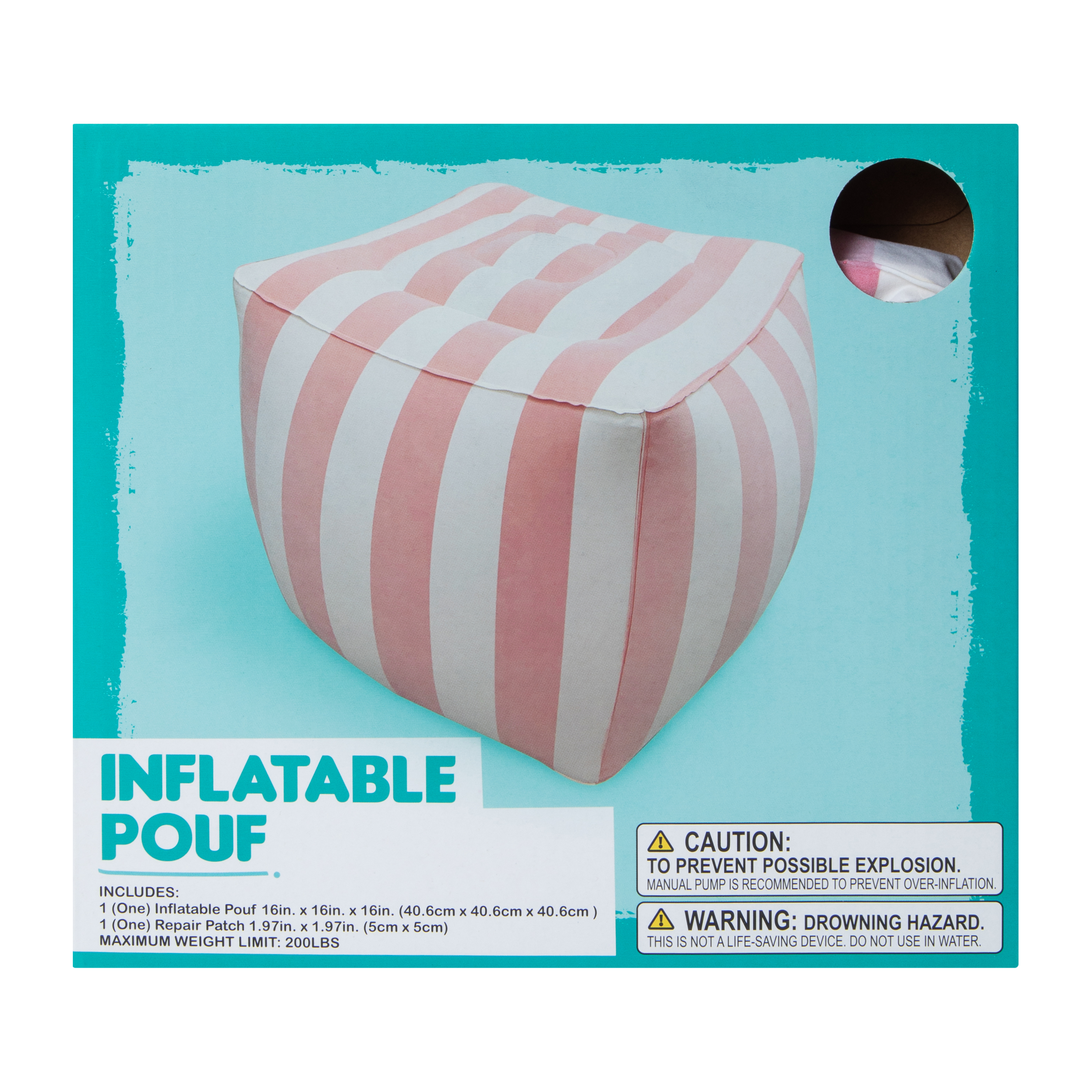 Striped Inflatable Outdoor Pouf 16in x