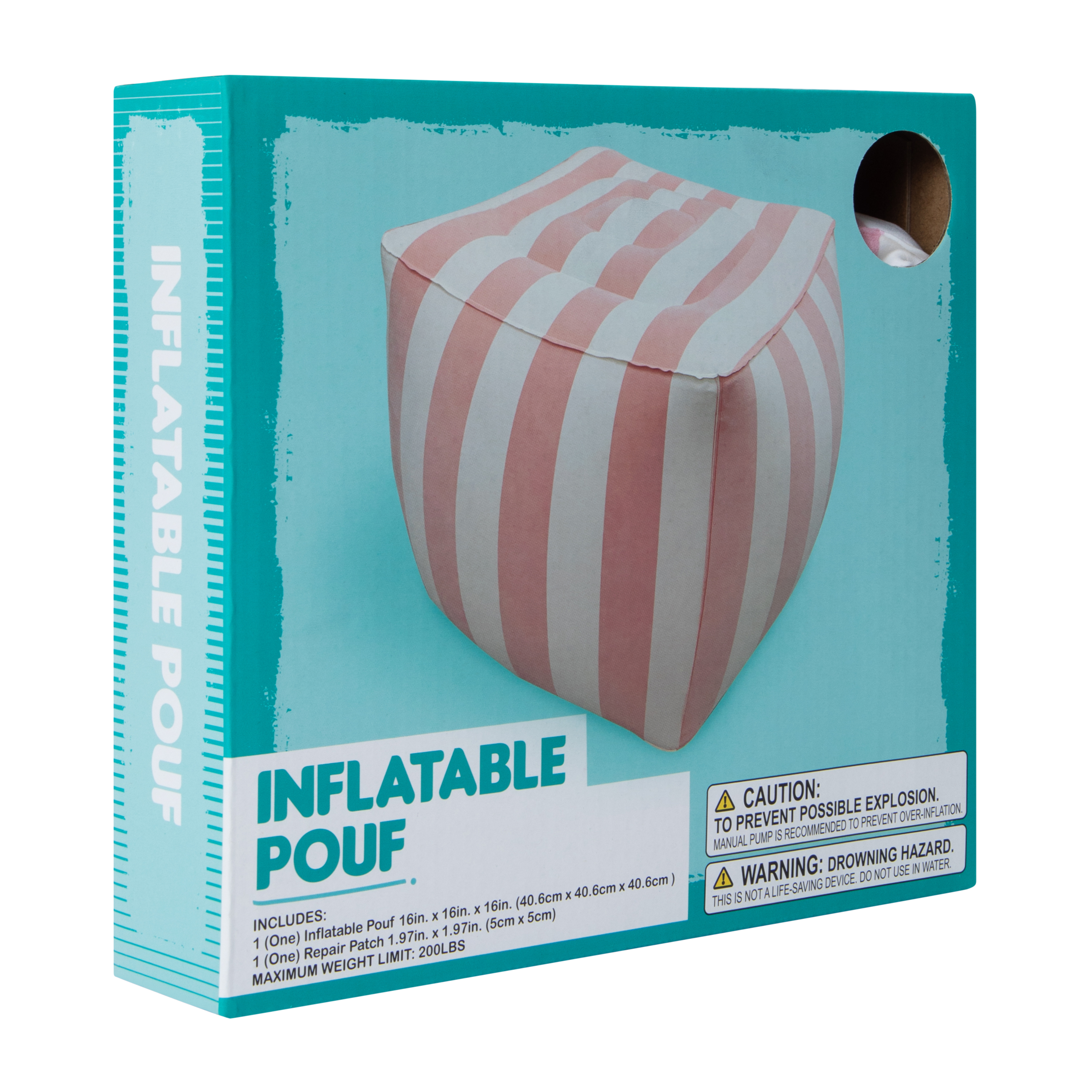 Striped Inflatable Outdoor Pouf 16in x