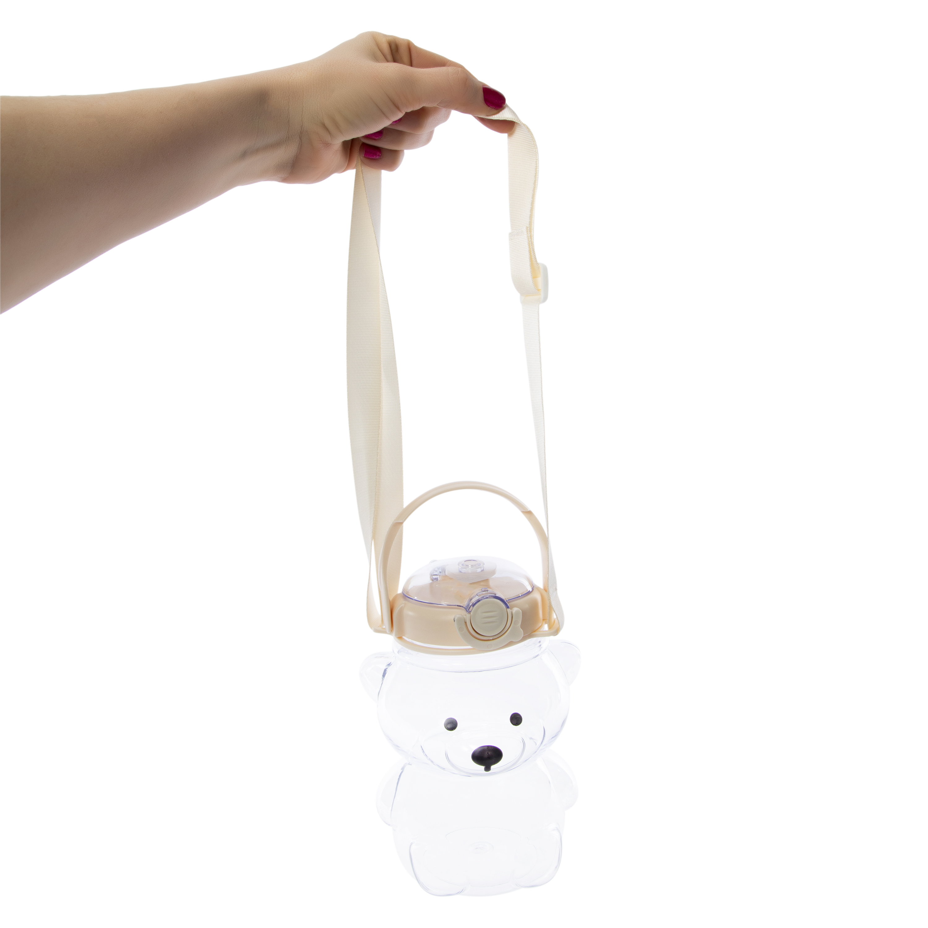 Clear Teddy Bear Water Bottle With Strap 34oz