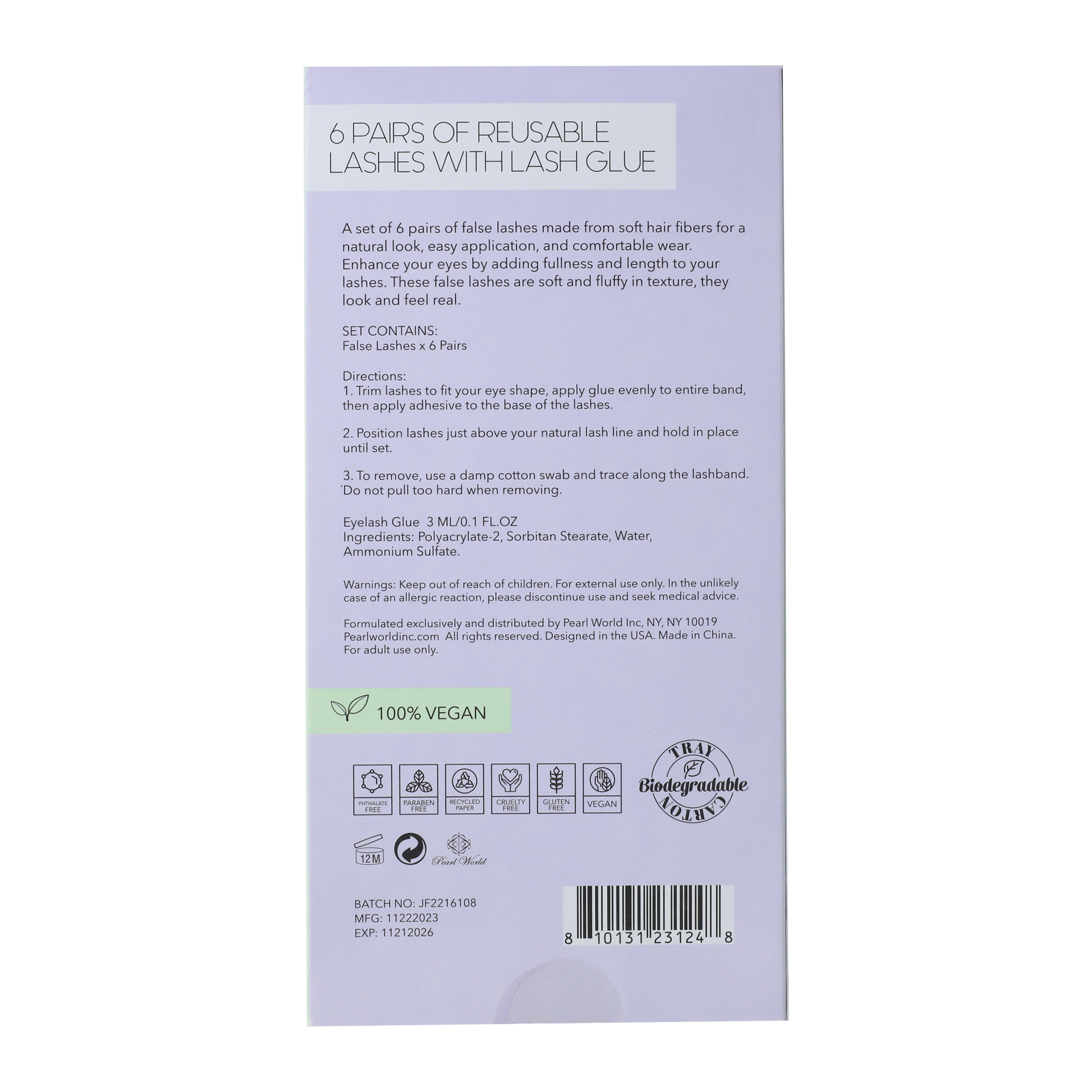 Reusable False Eyelashes With Lash Glue 6-Count