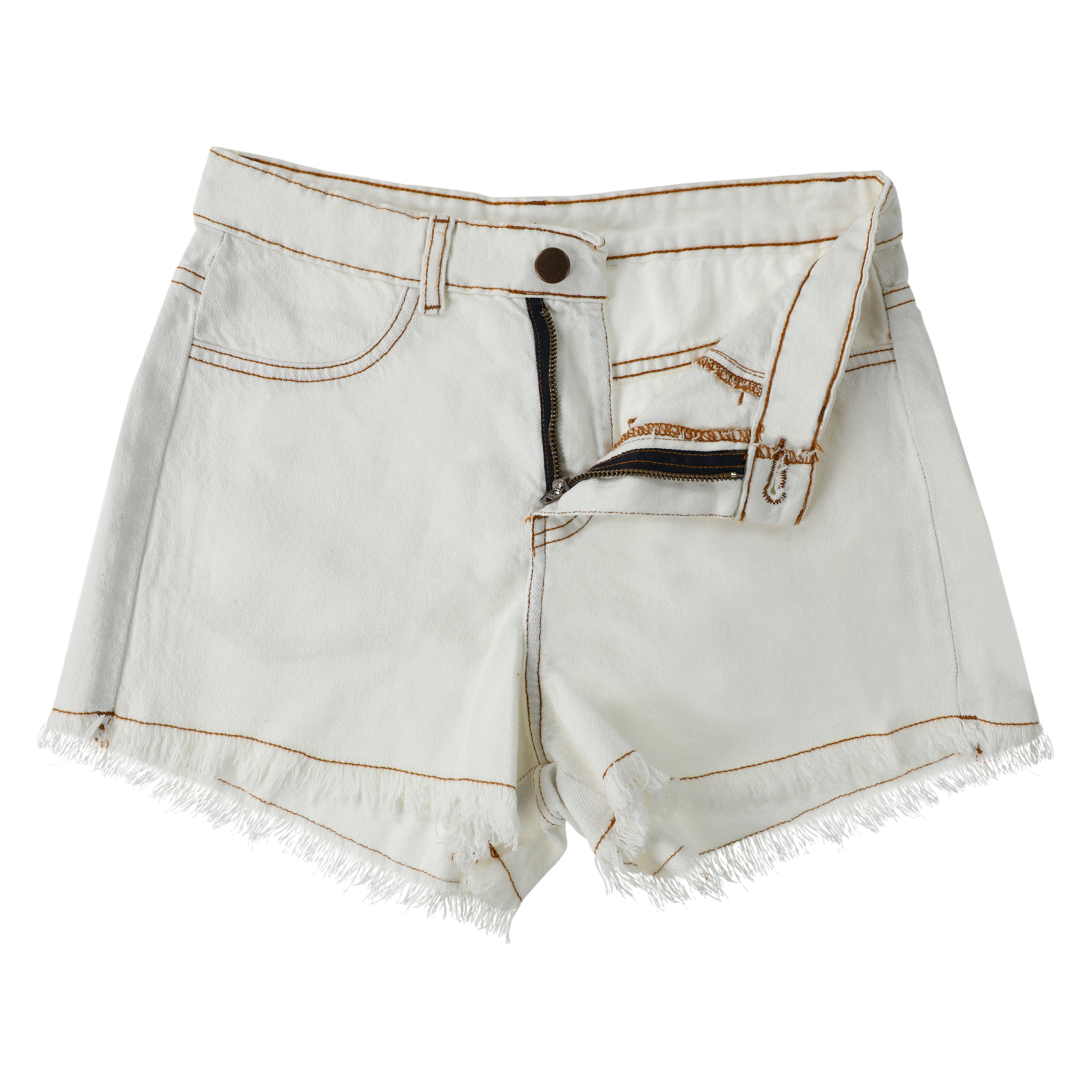 Frayed White Denim Cutoff Shorts