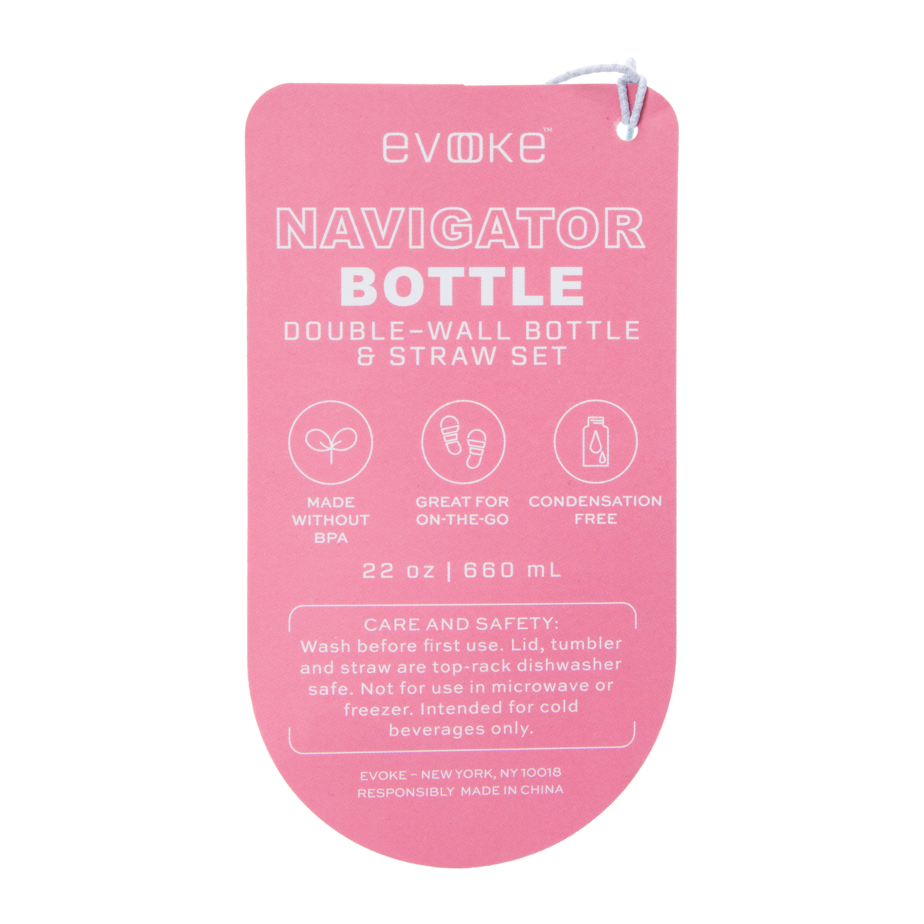 Evoke™ Navigator Double-Wall Water Bottle & Straw Set 22oz