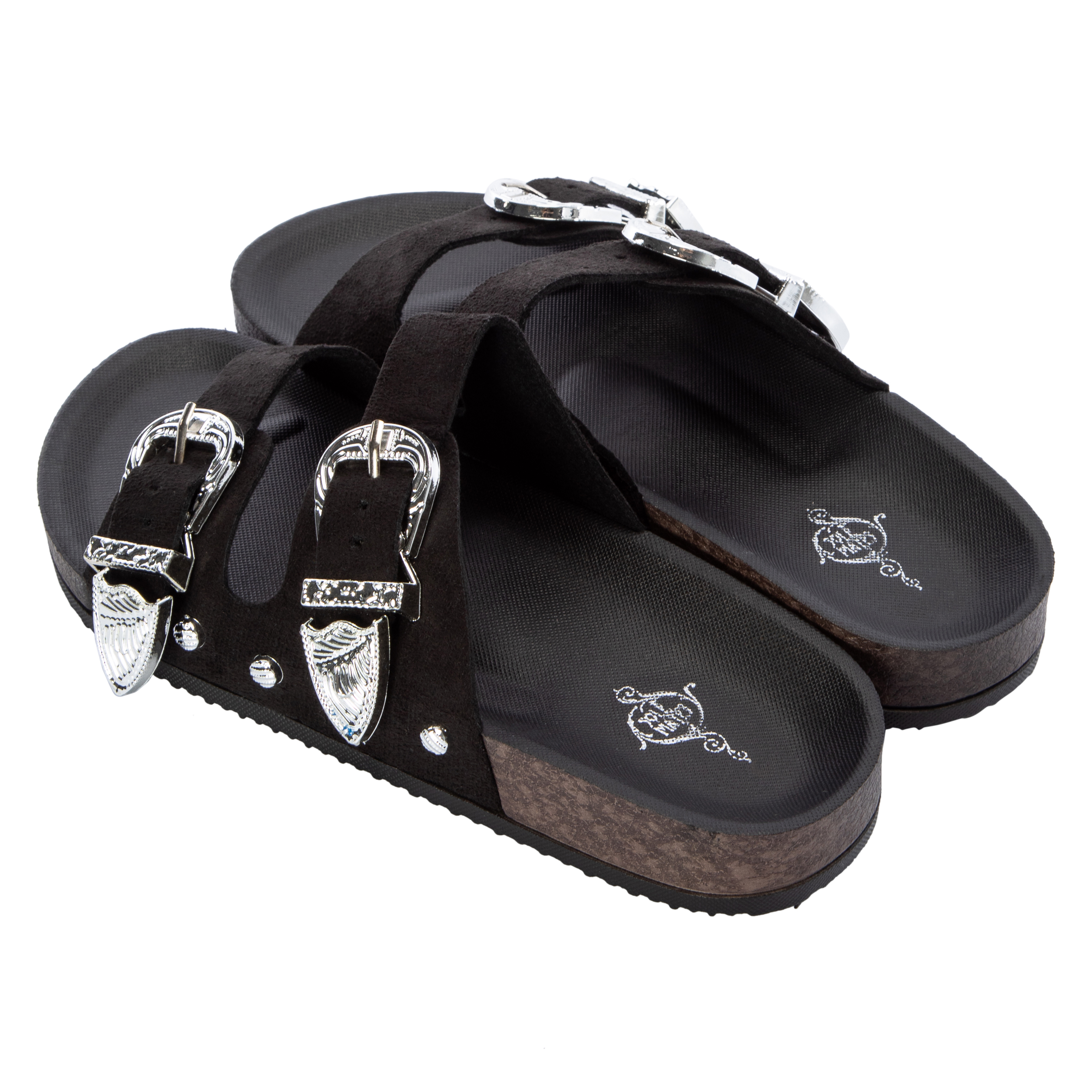 Ladies Western Double-Buckle Slide Sandals