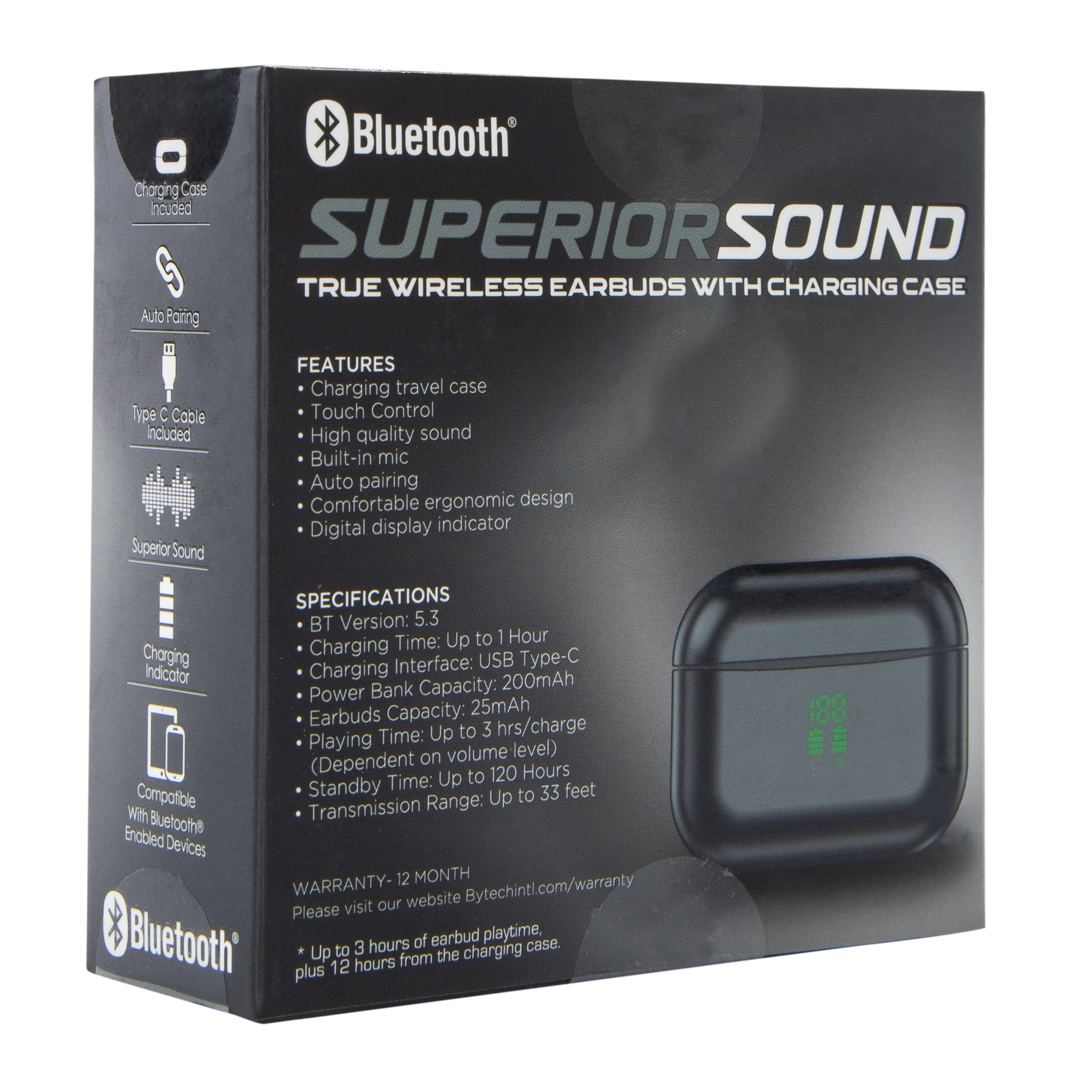 Superior Sound True Wireless Earbuds With Mic