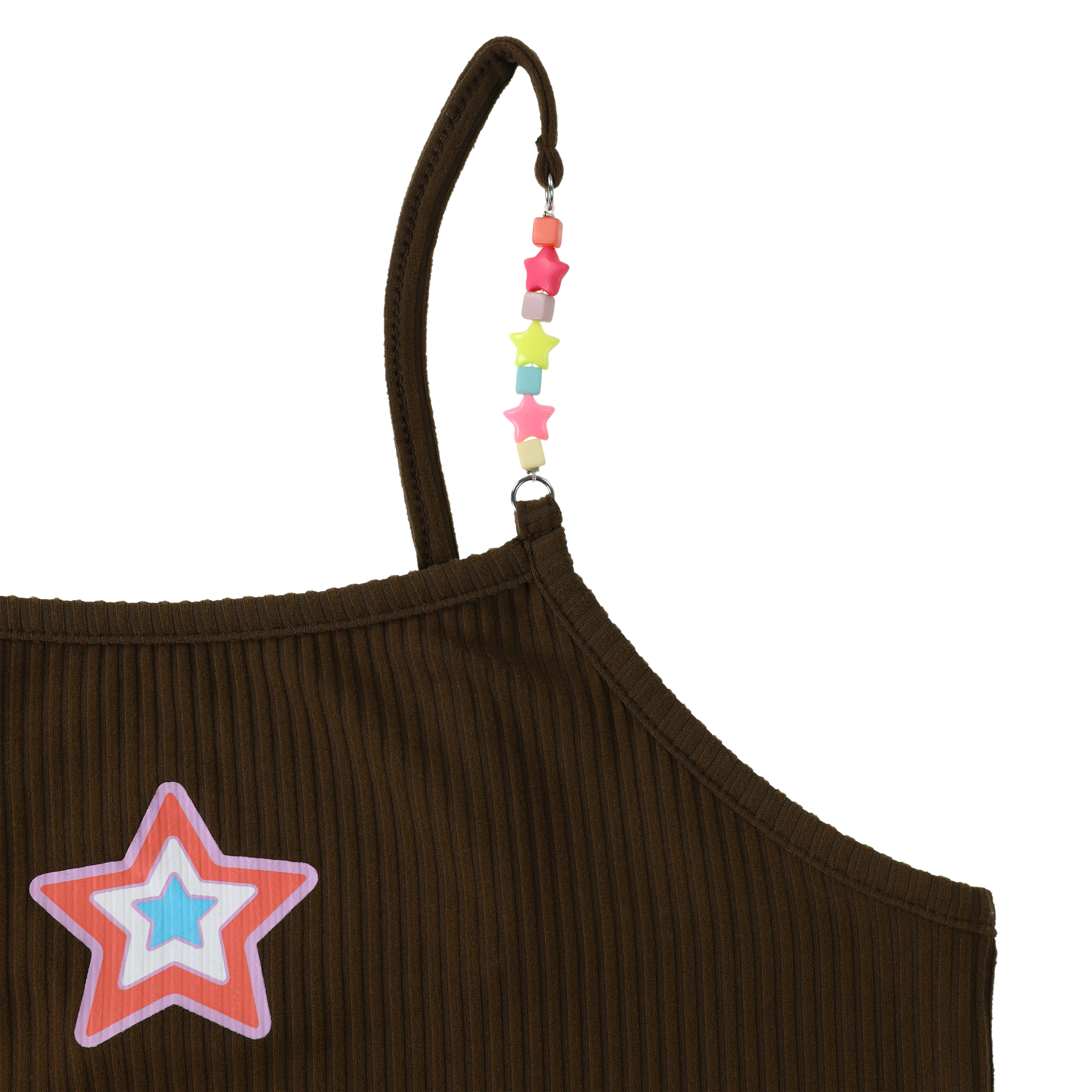 Beaded-Strap Ribbed Icon Tank Top