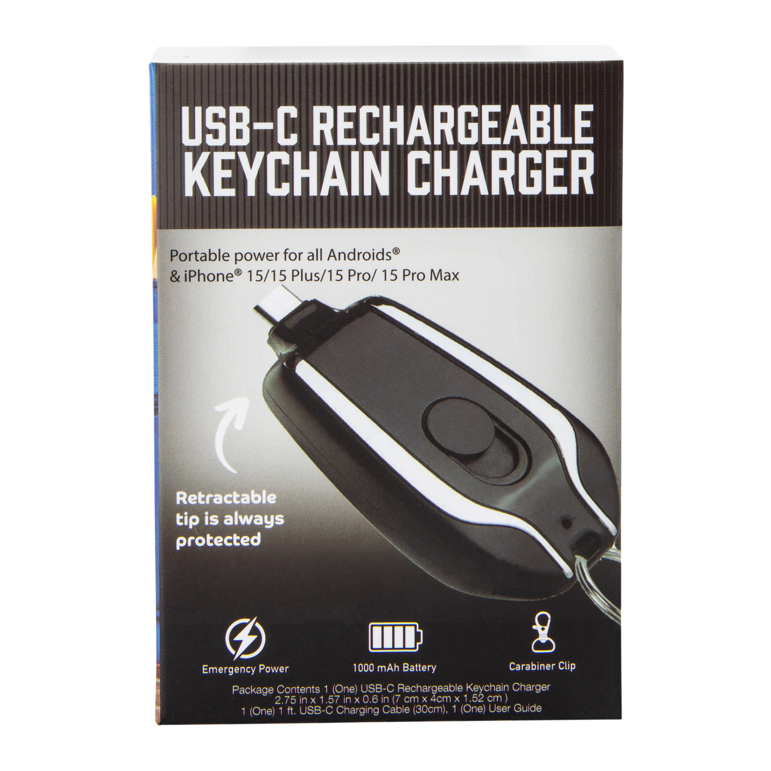 1,000mAh USB-C Rechargeable Keychain Charger