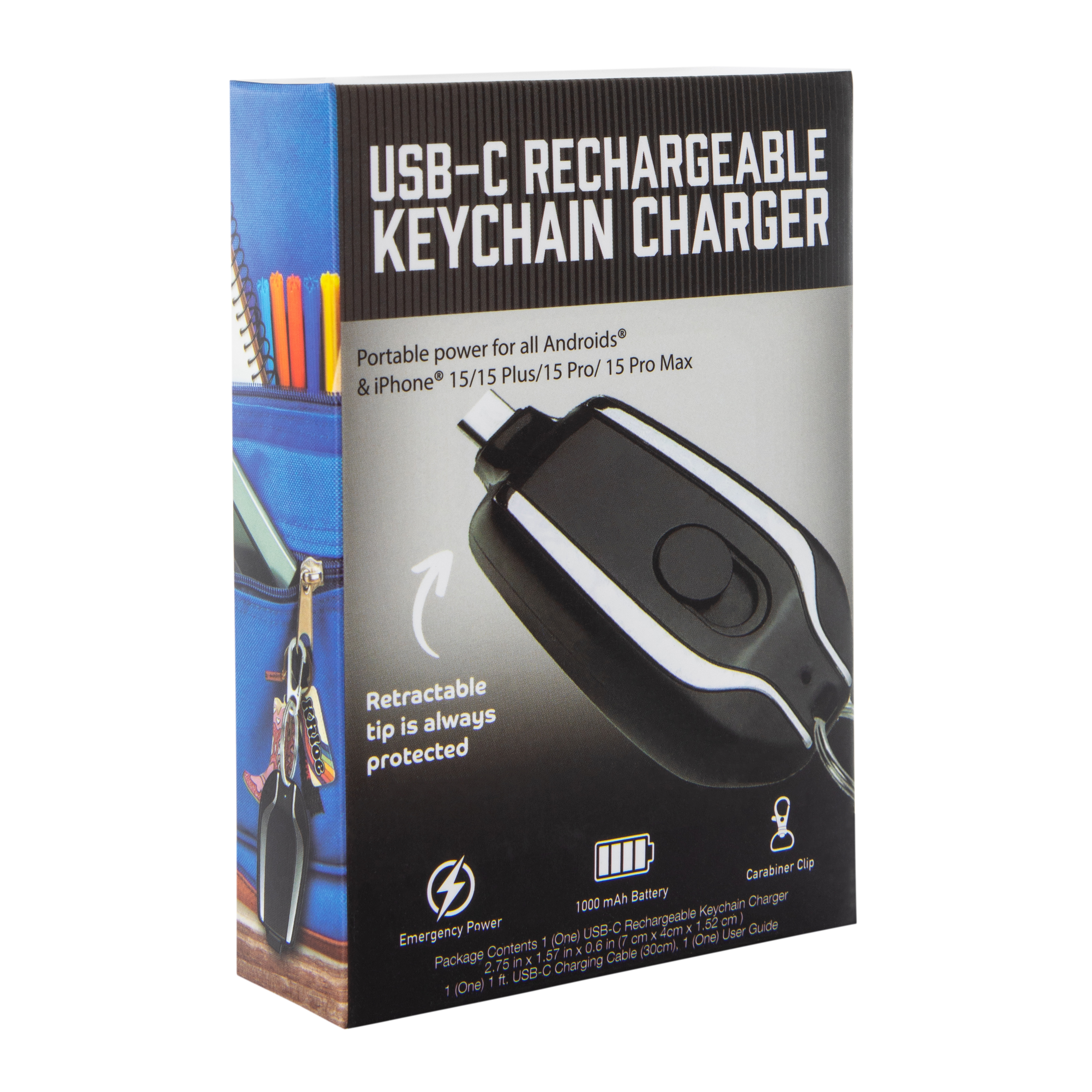 1,000mAh USB-C Rechargeable Keychain Charger