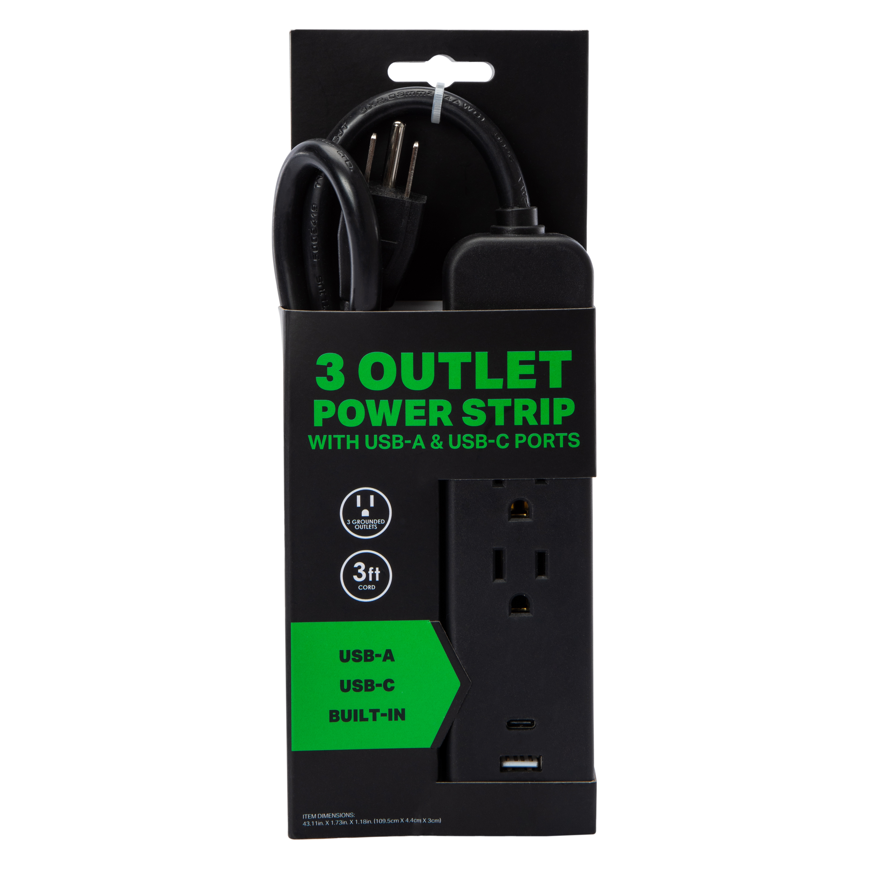 3-Outlet Power Strip, 3ft