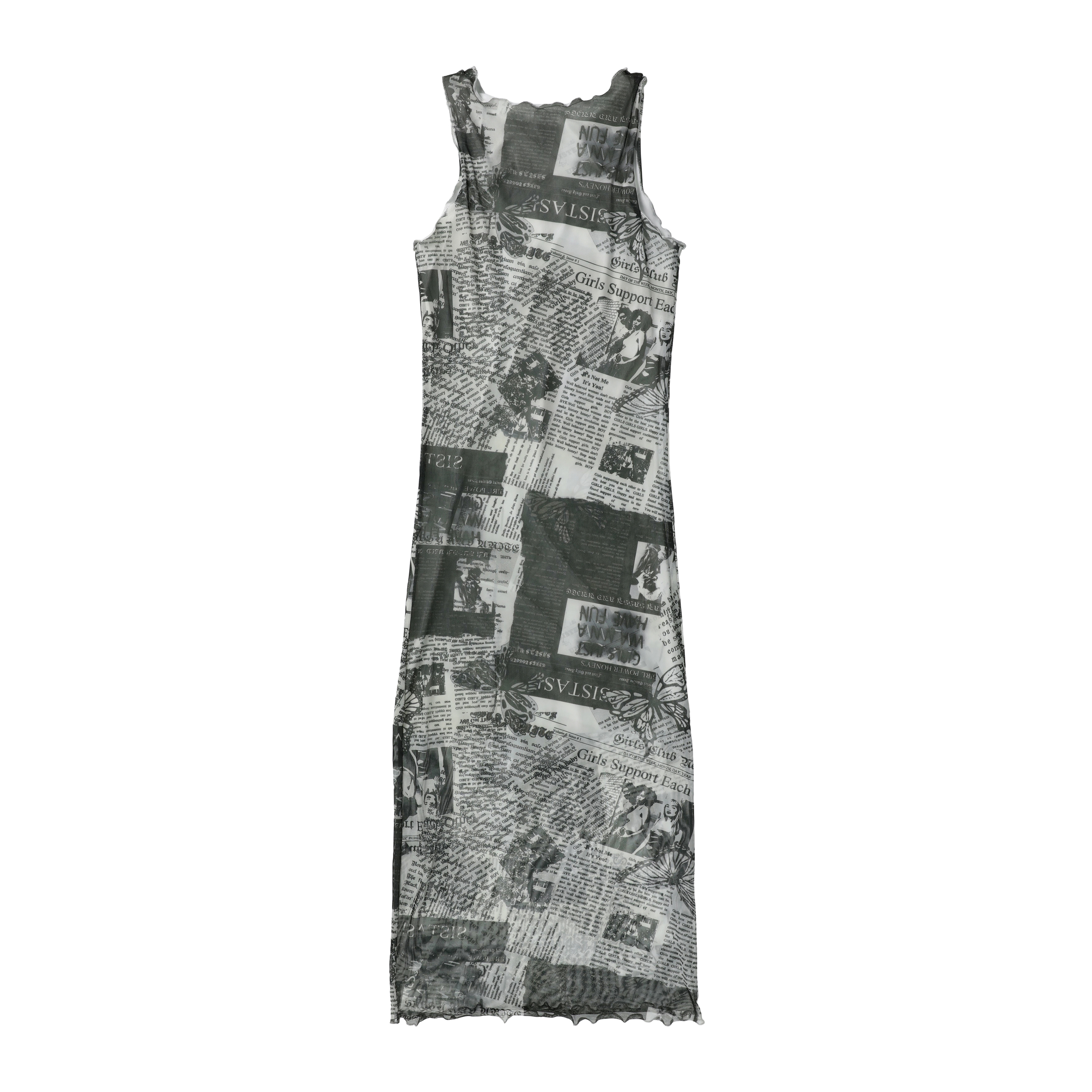 Printed Mesh Midi Dress