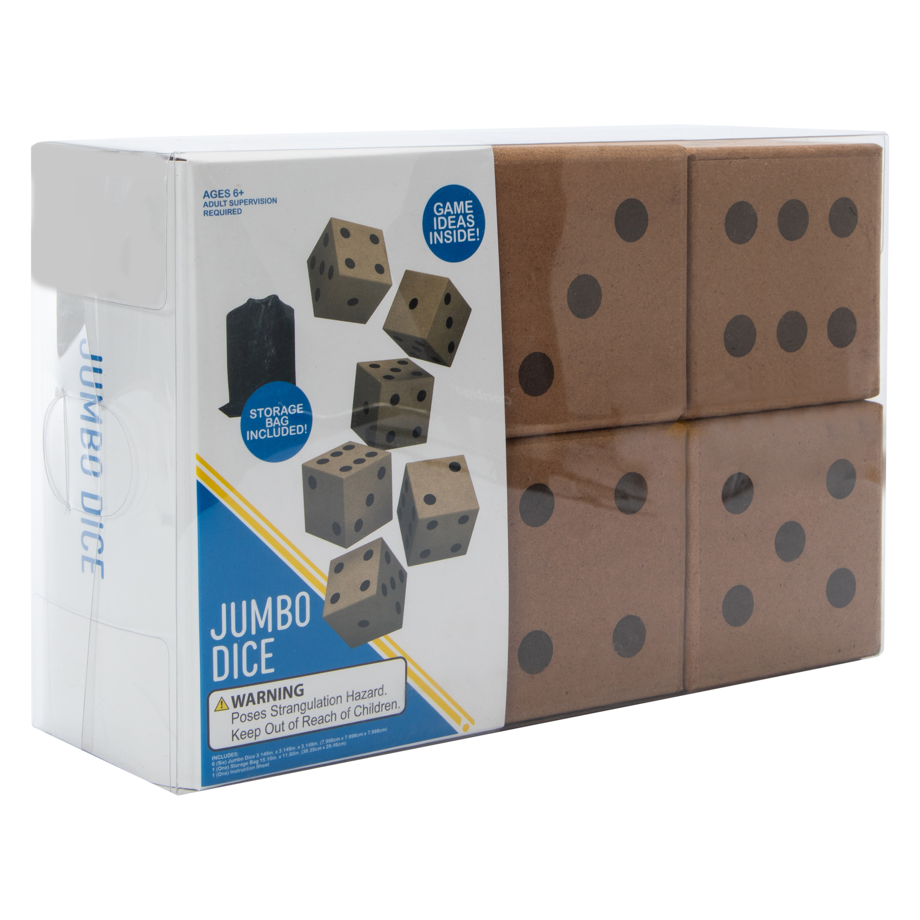 Jumbo Wood Dice Set 3.149in, 6-Count