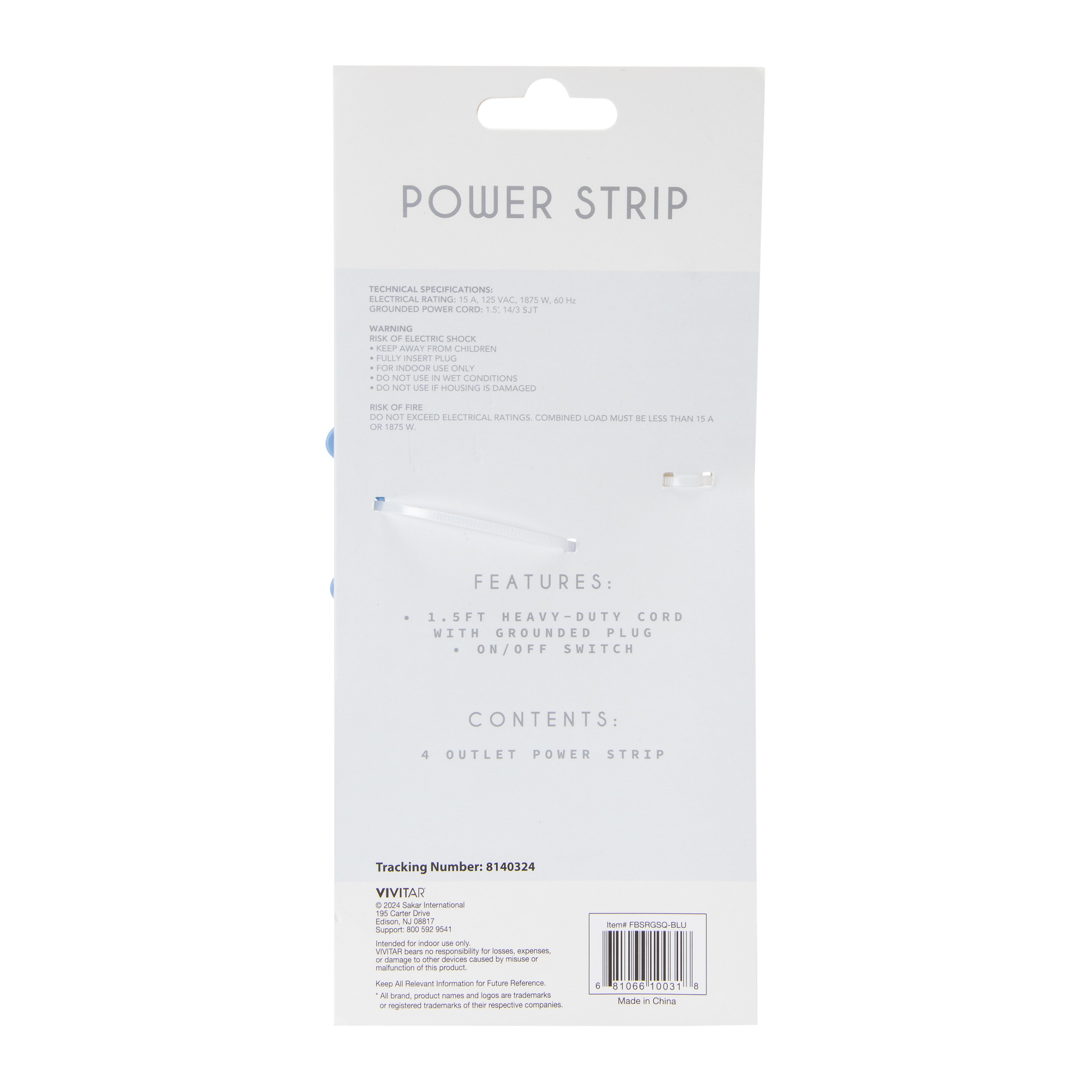 4-Outlet Scalloped Power Strip, 1.5ft