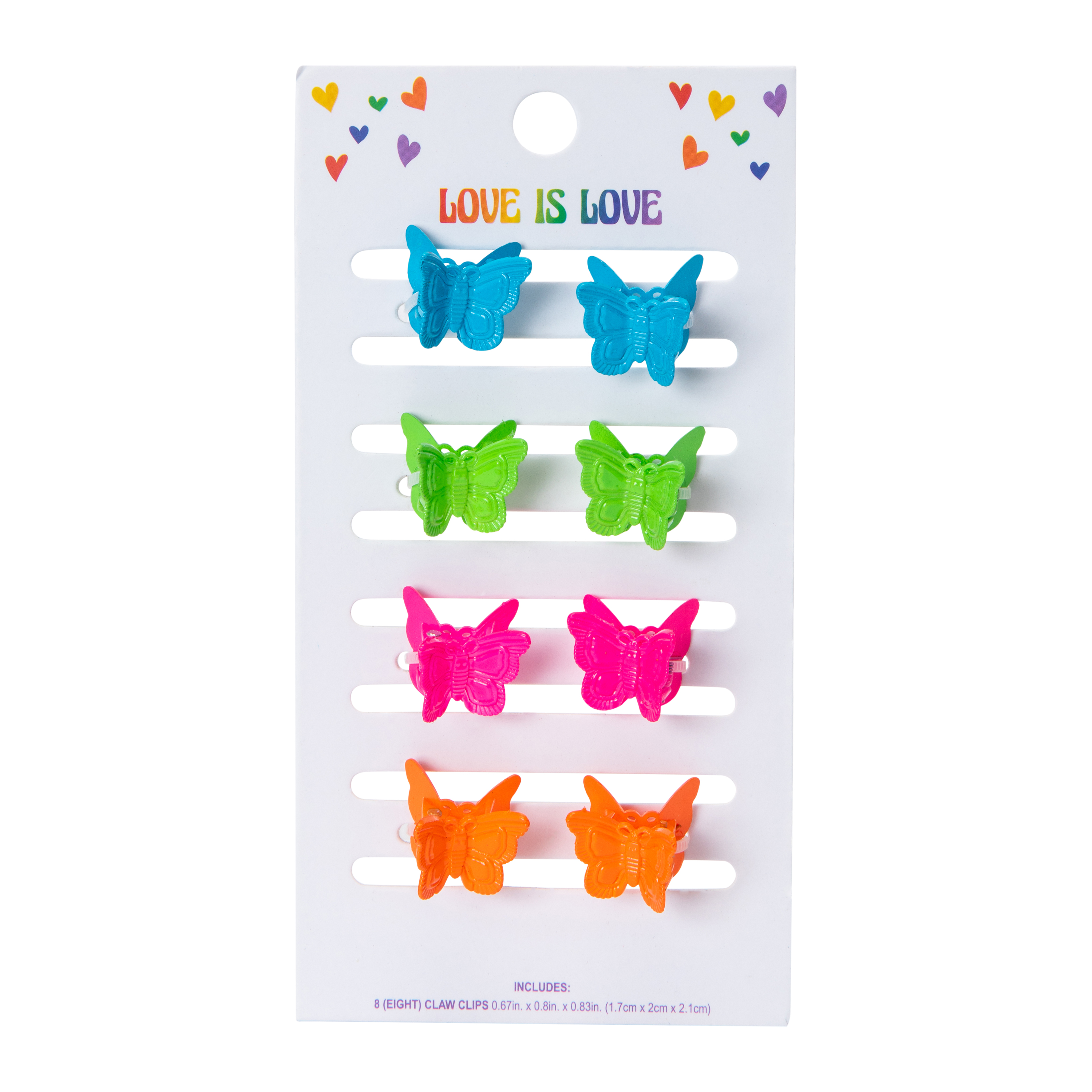 Pride Rainbow Butterfly Hair Clips 8-Count