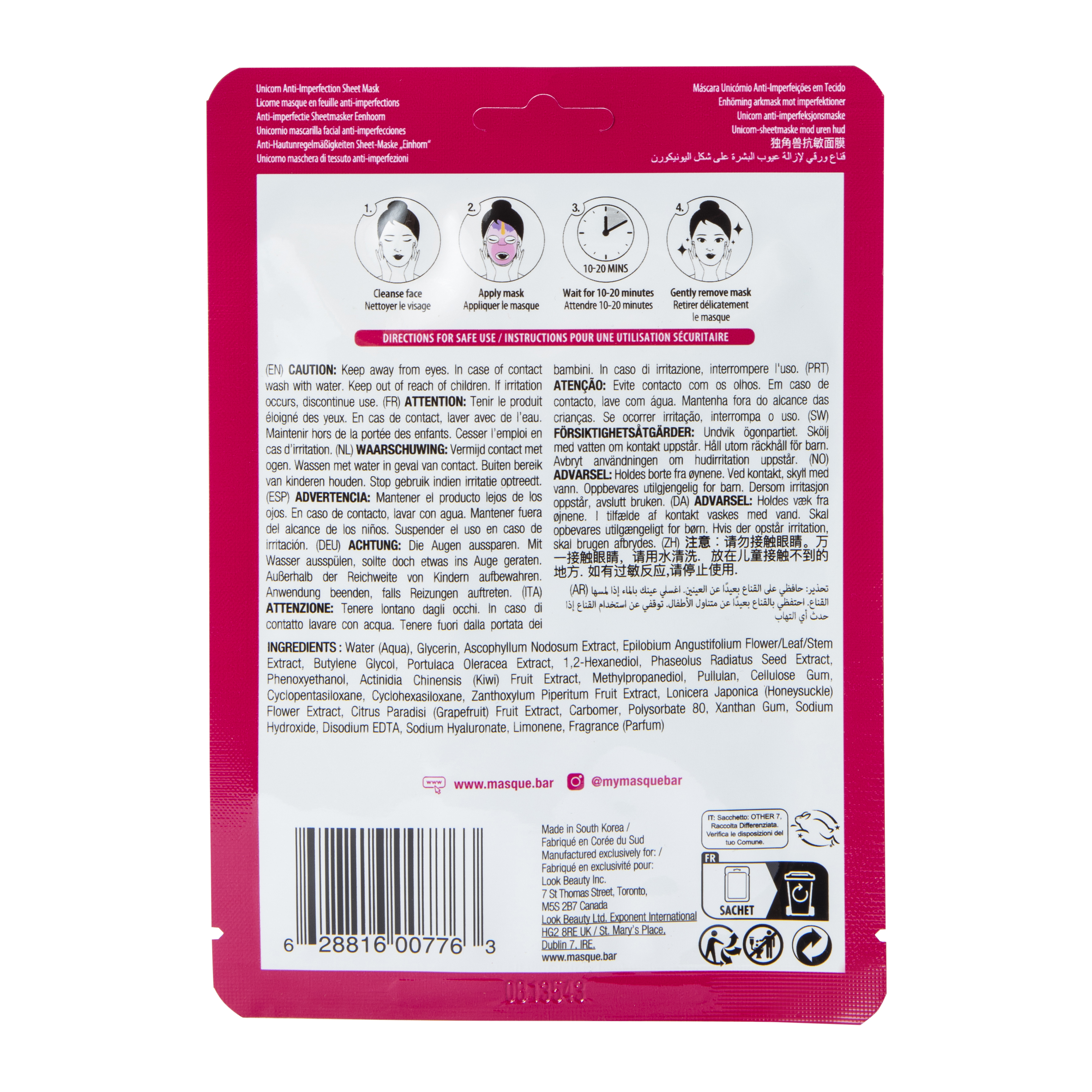 Masque Bar™ Pretty Animalz Unicorn Anti-Imperfection Sheet Mask 0.71oz