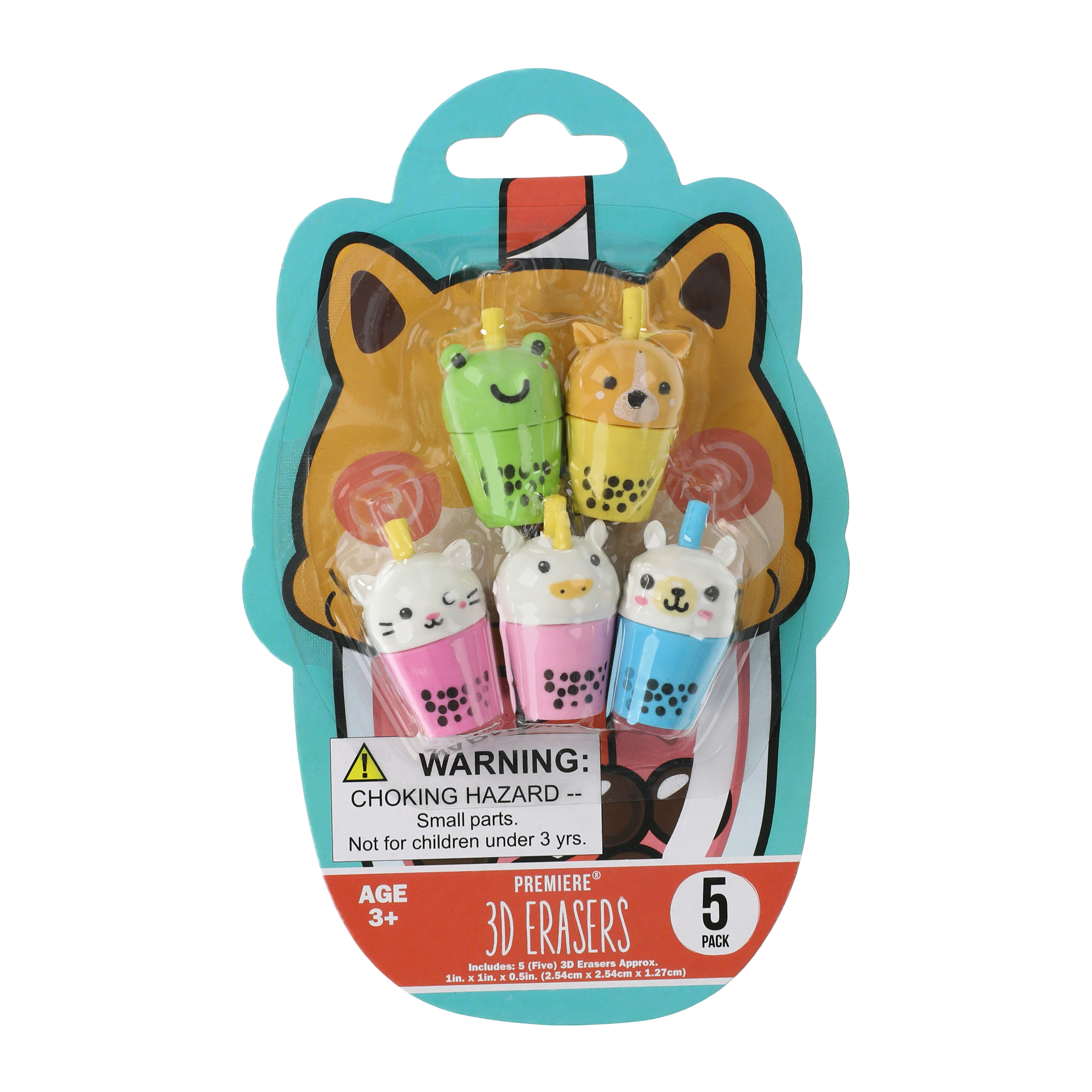 Premiere® Animal Boba Tea 3D Erasers 5-Count