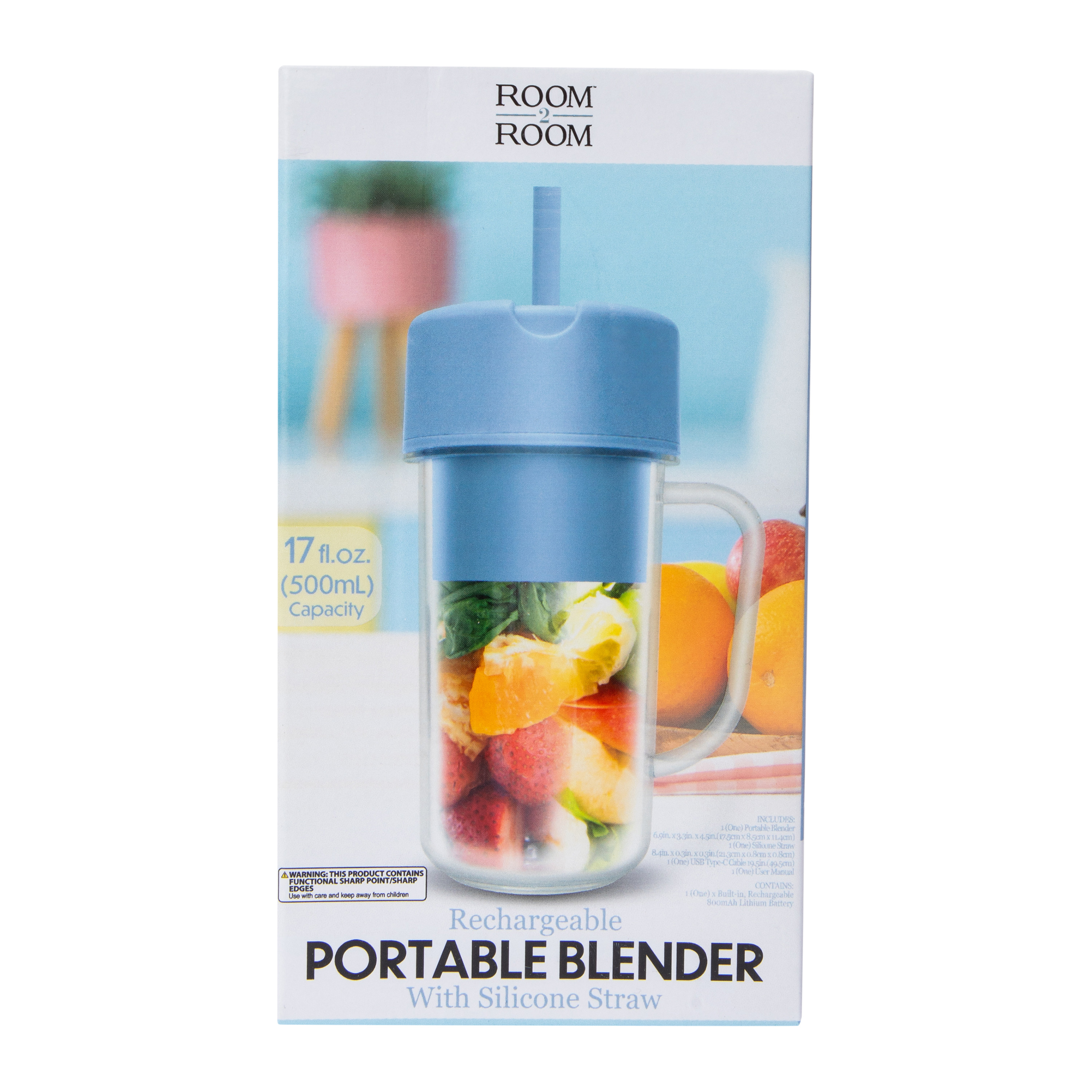 Rechargeable Portable Blender With Silicone Straw 17oz