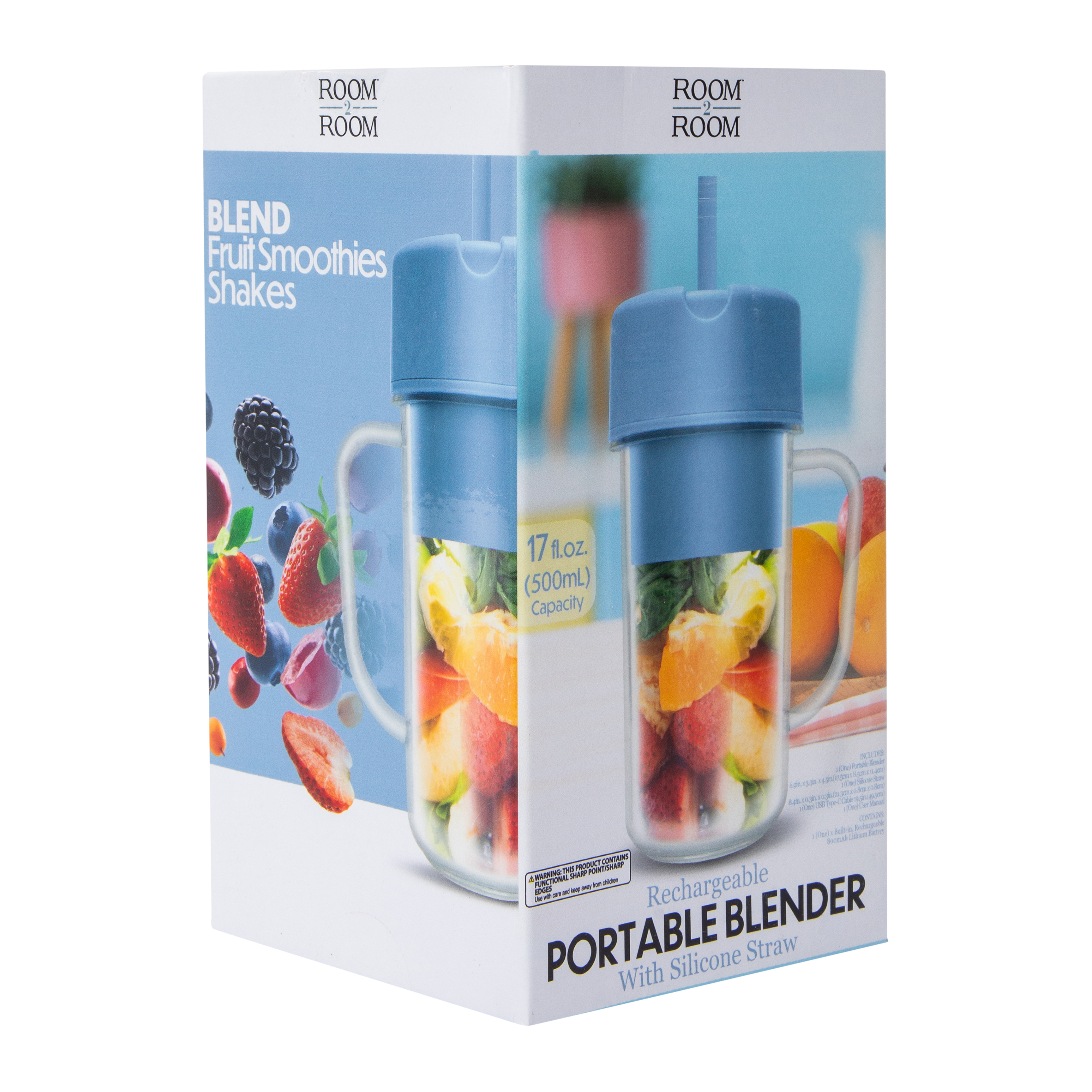 Rechargeable Portable Blender With Silicone Straw 17oz