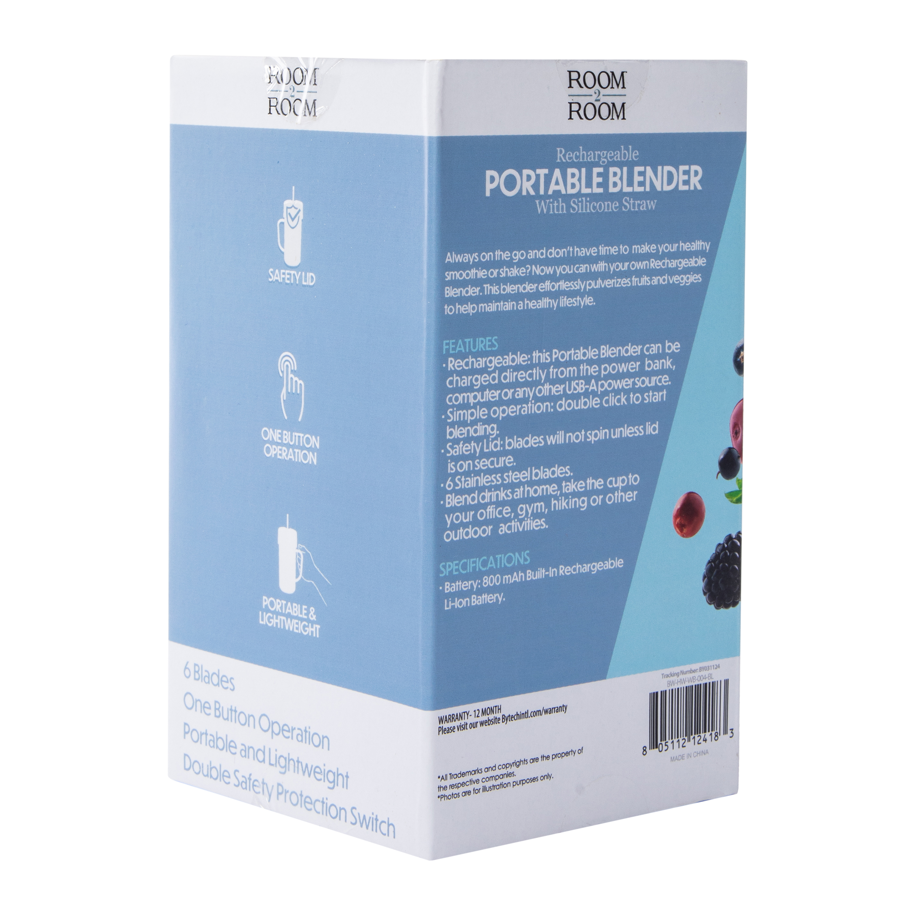 Rechargeable Portable Blender With Silicone Straw 17oz