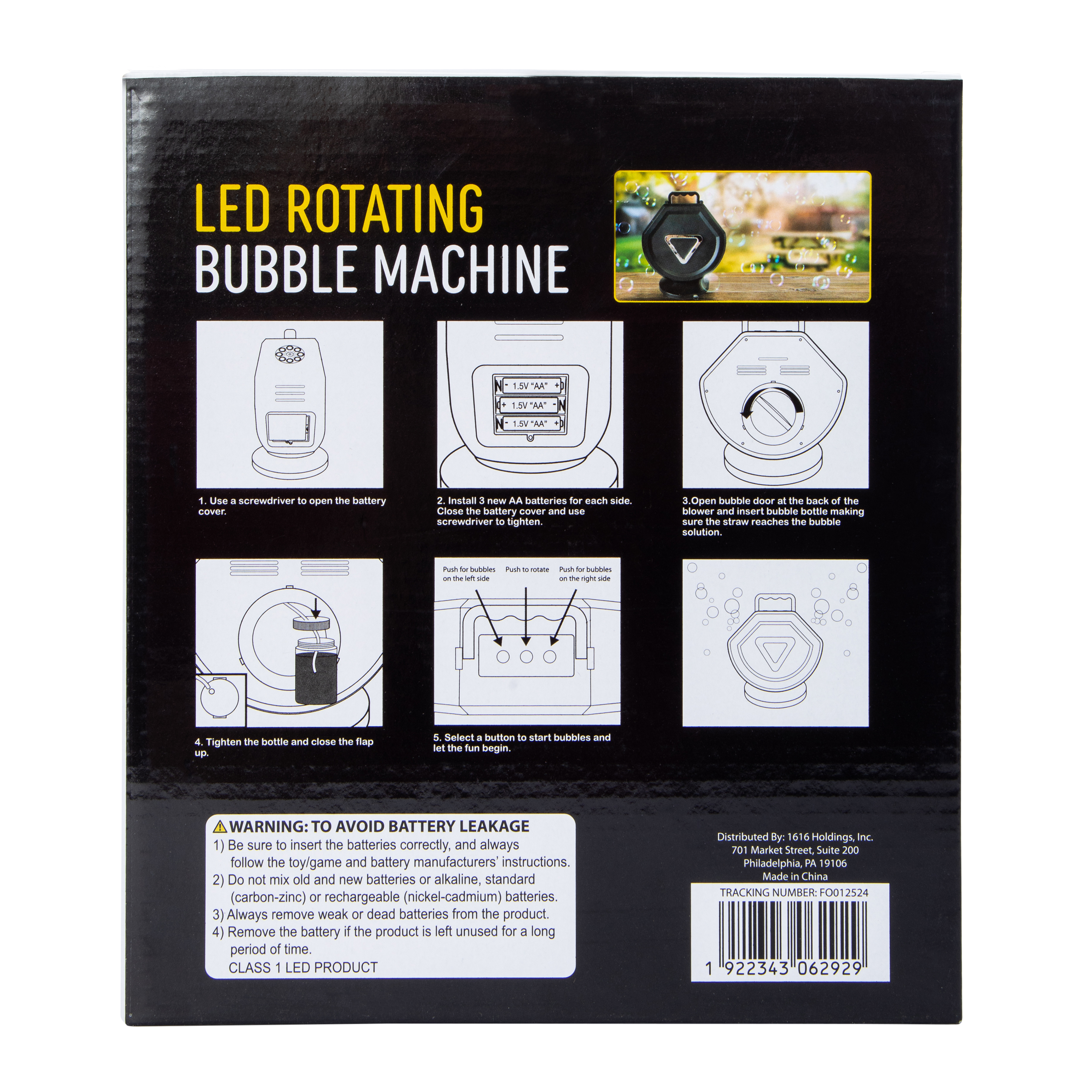 LED Rotating Bubble Machine With Solution 8.5in x 9.125in