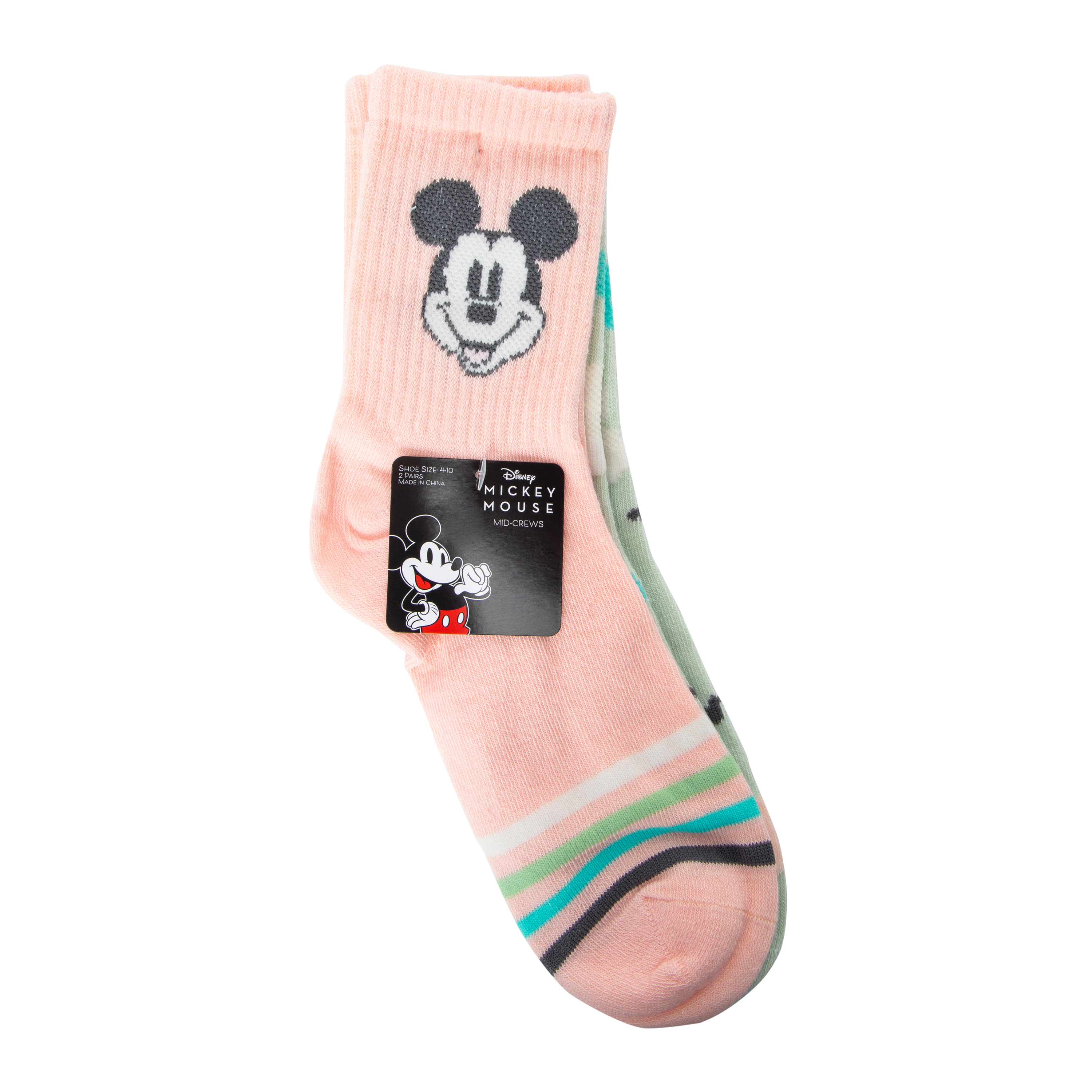 Ladies Disney Mickey Mouse Mid-Crew Socks 2-Pack