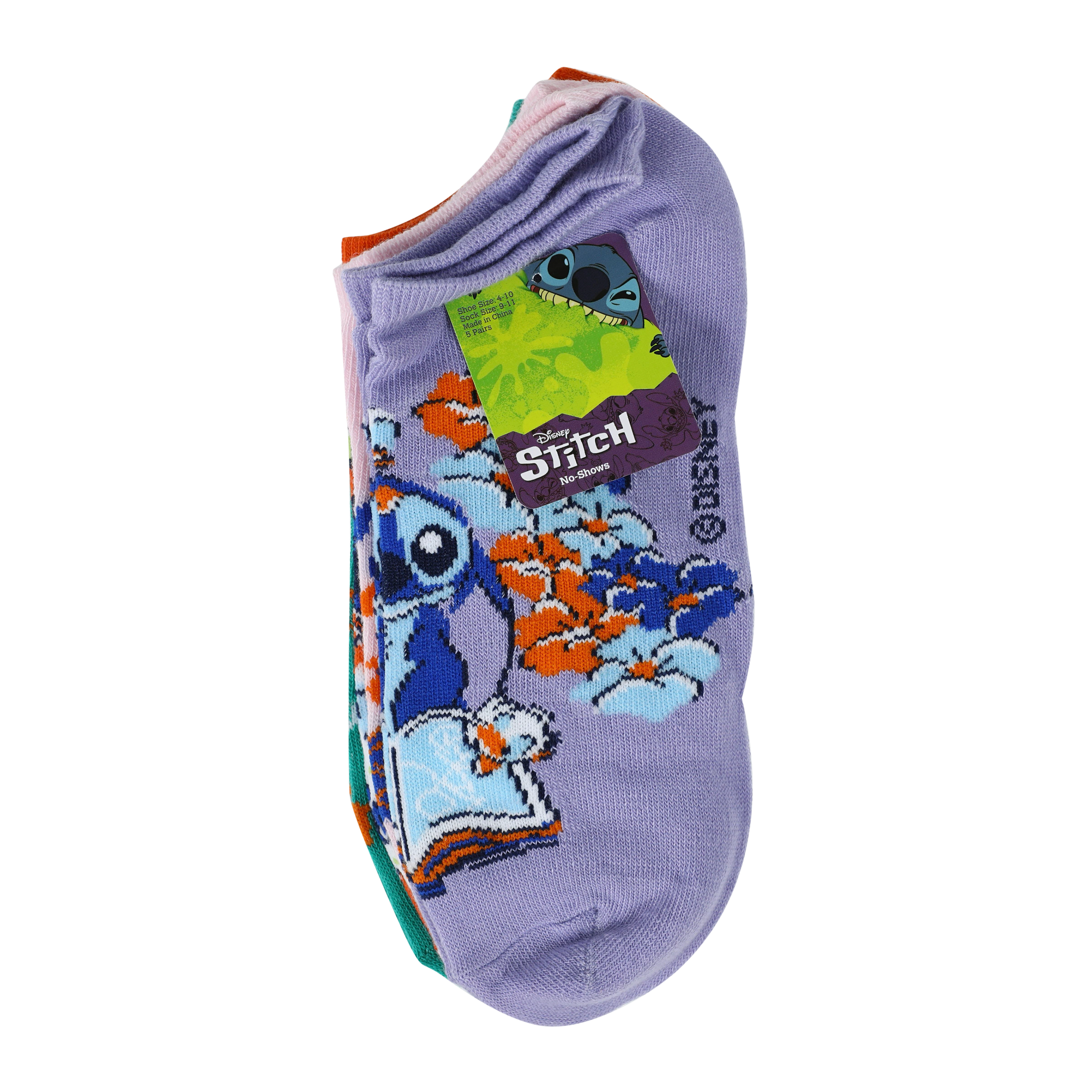 Ladies Disney Stitch No-Show Socks 5-Pack
