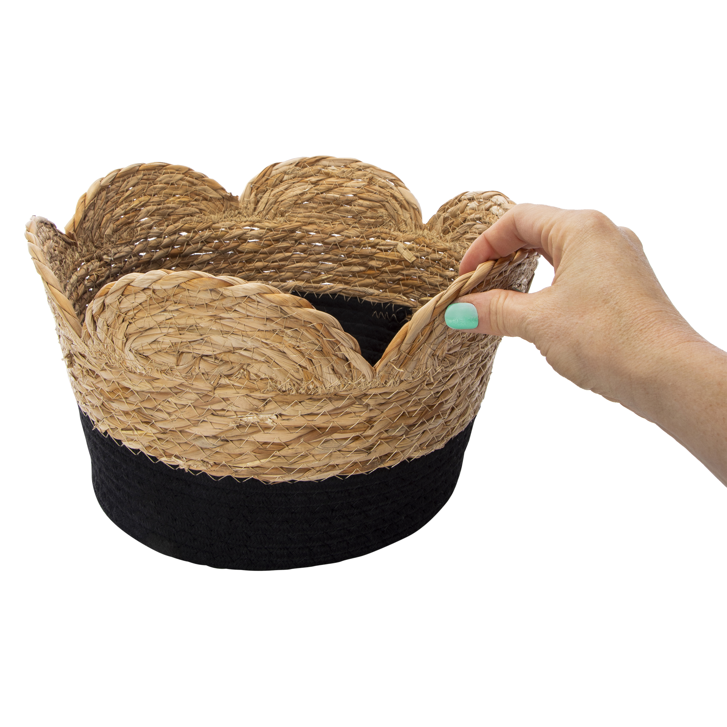 Scalloped Edge Cotton Rope & Natural Storage Bin 12in x 7.7in