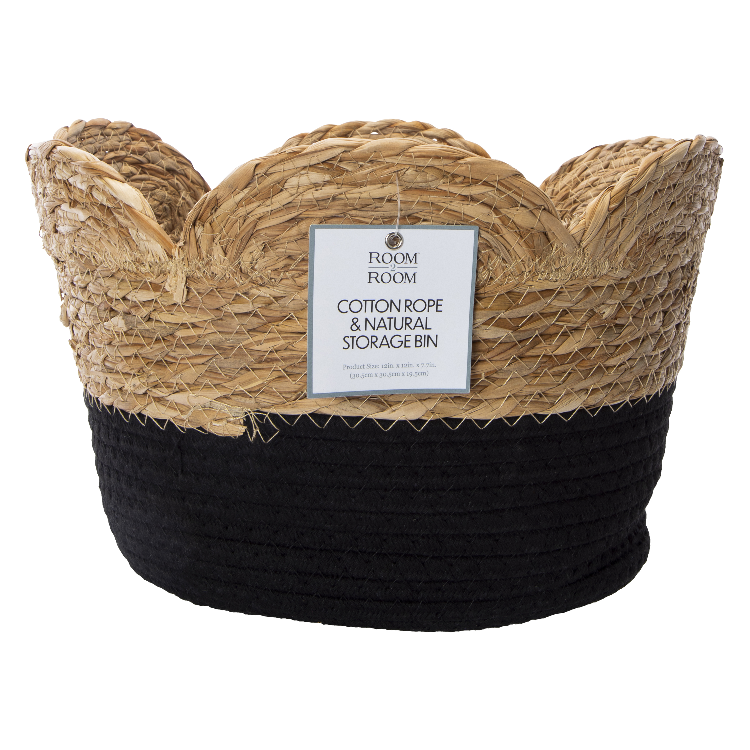 Scalloped Edge Cotton Rope & Natural Storage Bin 12in x 7.7in