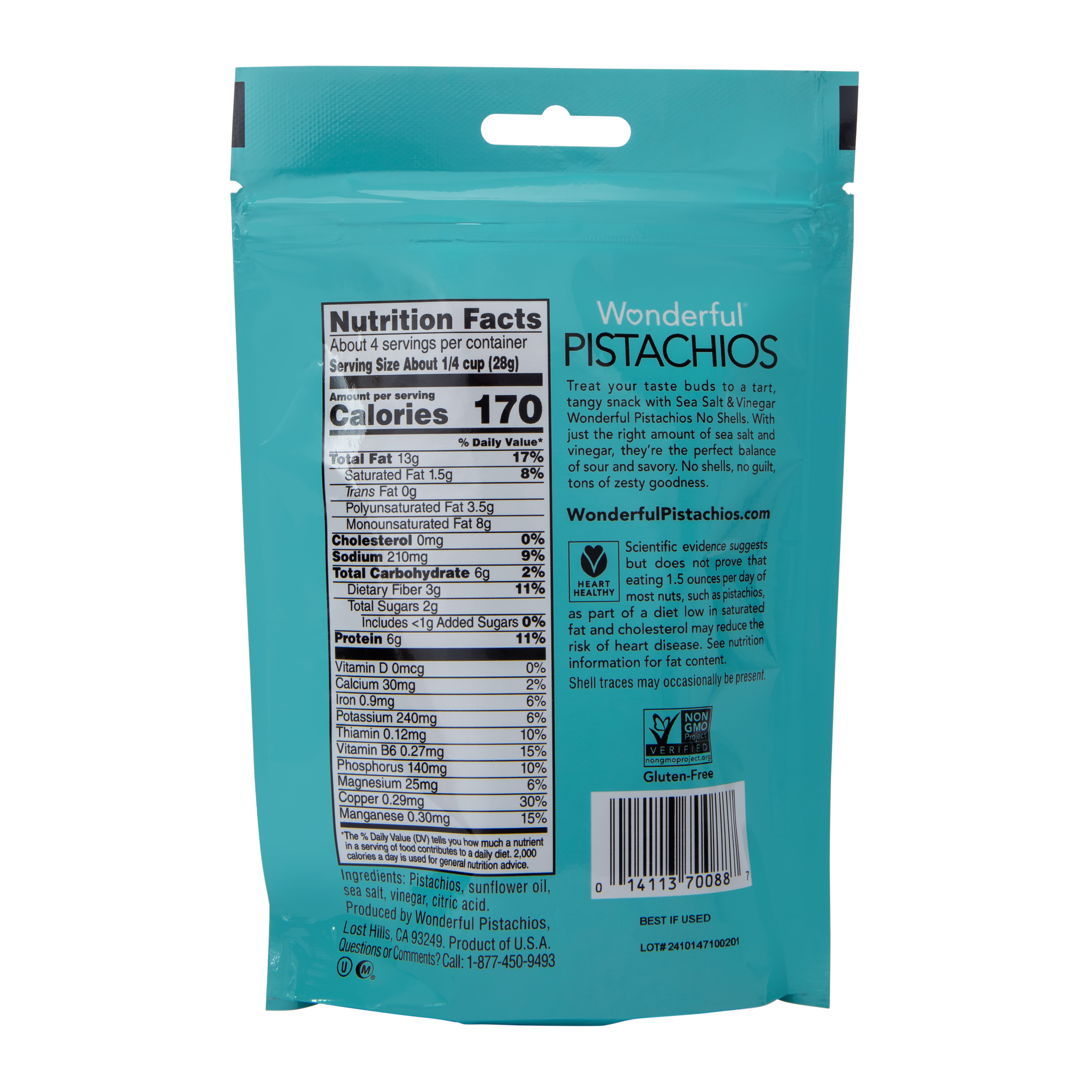 Wonderful® Sea Salt & Vinegar Pistachios, No Shells 3.75oz