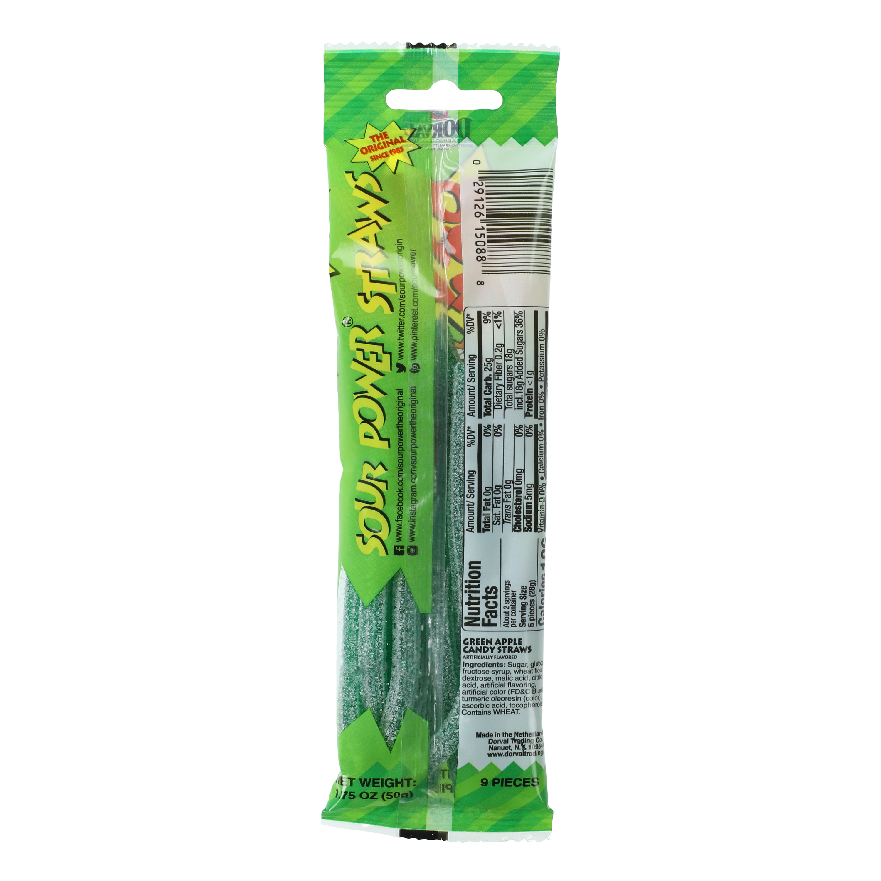 Sour Power® Green Apple Candy Straws 1.75oz