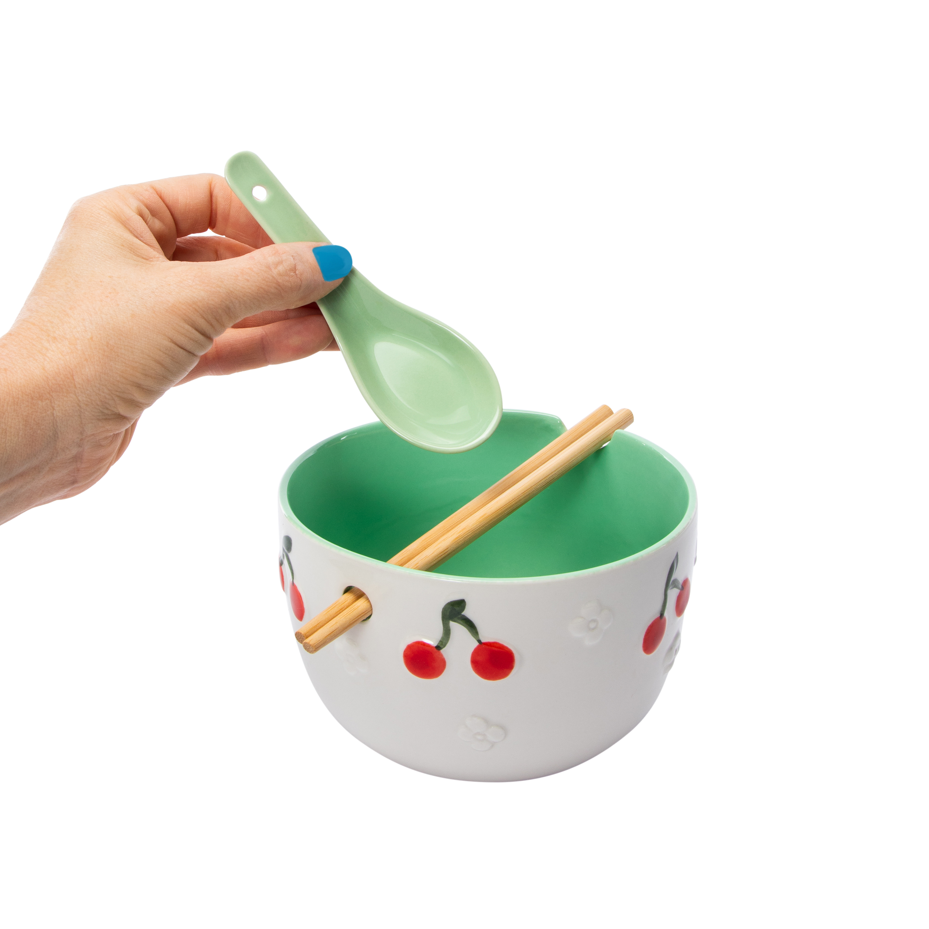 Embossed Ceramic Noodle Bowl Set