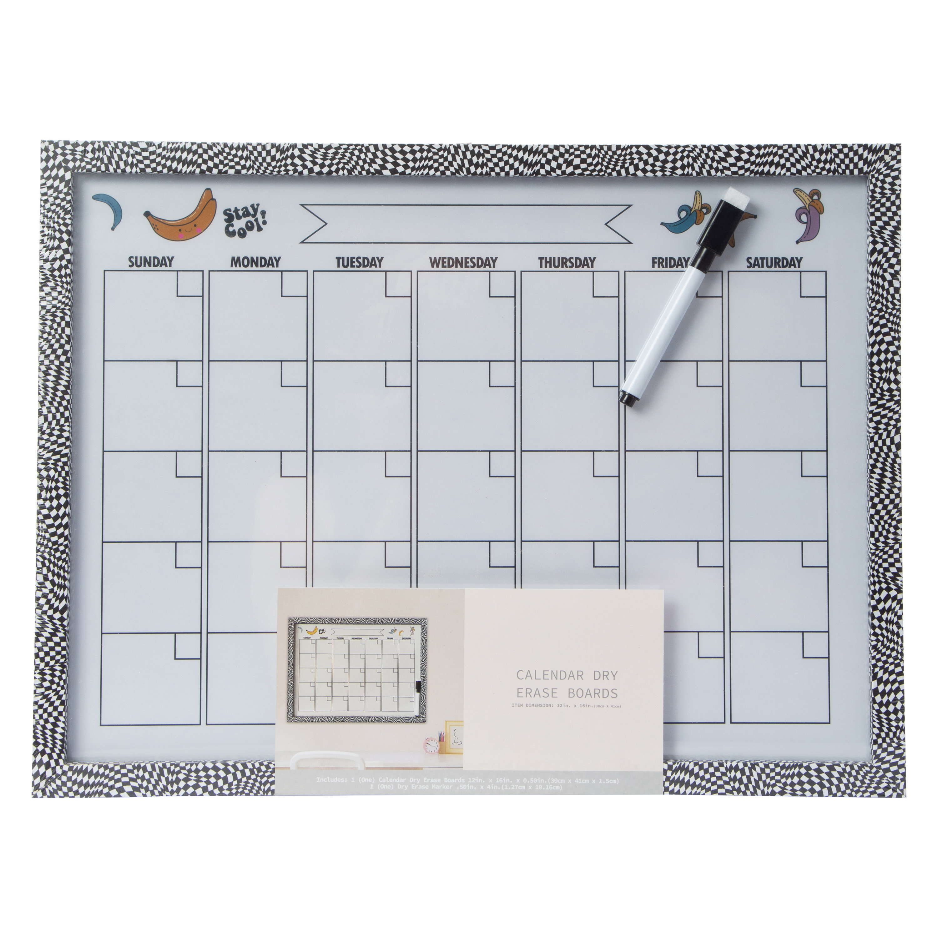 Framed Calendar Dry Erase Board 12in x 16in